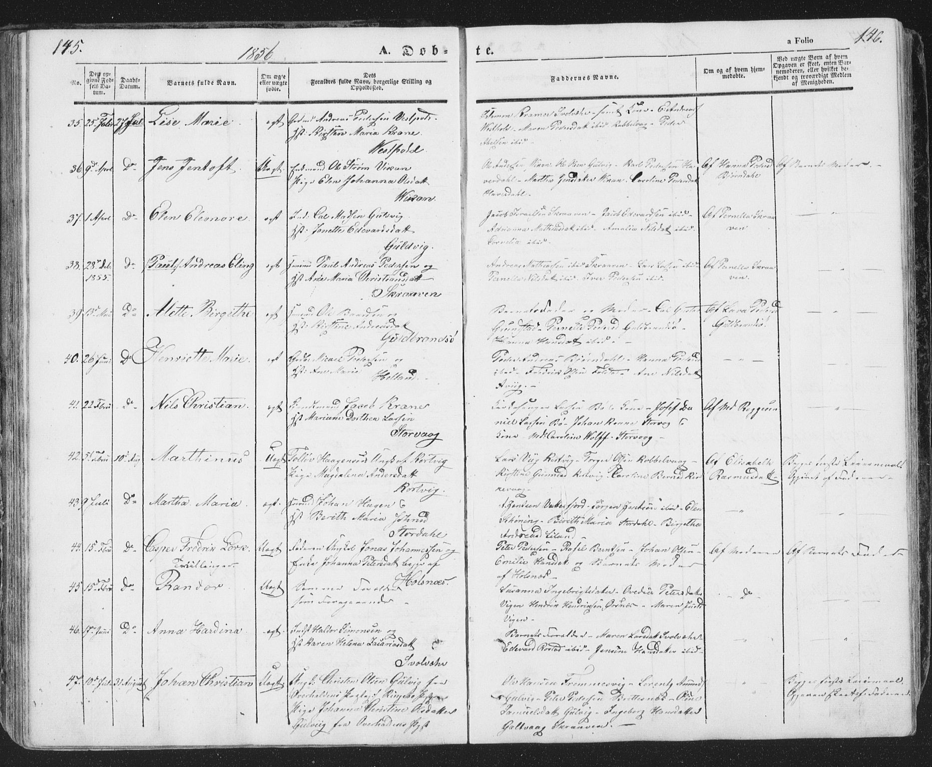 Ministerialprotokoller, klokkerbøker og fødselsregistre - Nordland, AV/SAT-A-1459/874/L1072: Parish register (copy) no. 874C01, 1843-1859, p. 145-146