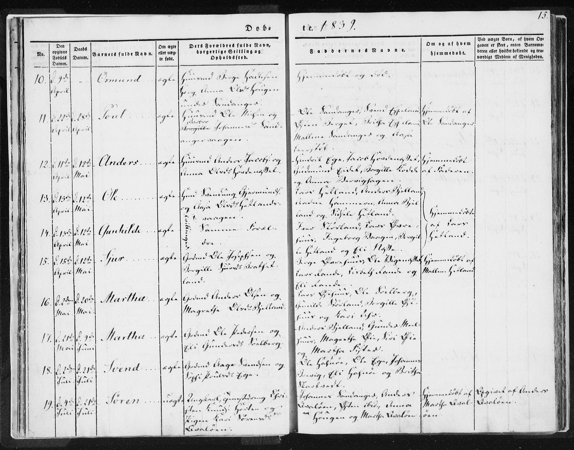 Hjelmeland sokneprestkontor, AV/SAST-A-101843/01/IV/L0007: Parish register (official) no. A 7, 1834-1850, p. 15