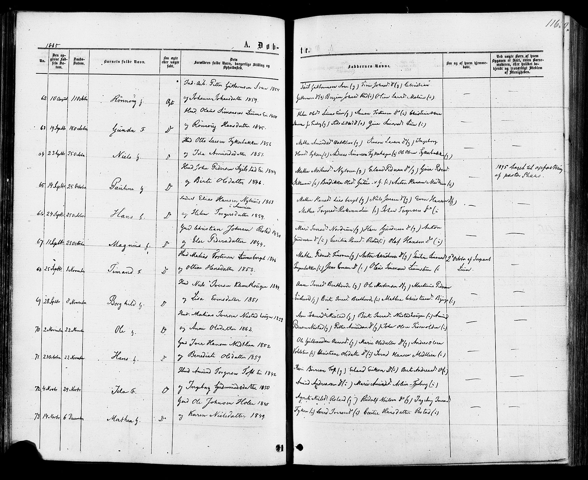Østre Gausdal prestekontor, SAH/PREST-092/H/Ha/Haa/L0001: Parish register (official) no. 1, 1874-1886, p. 116