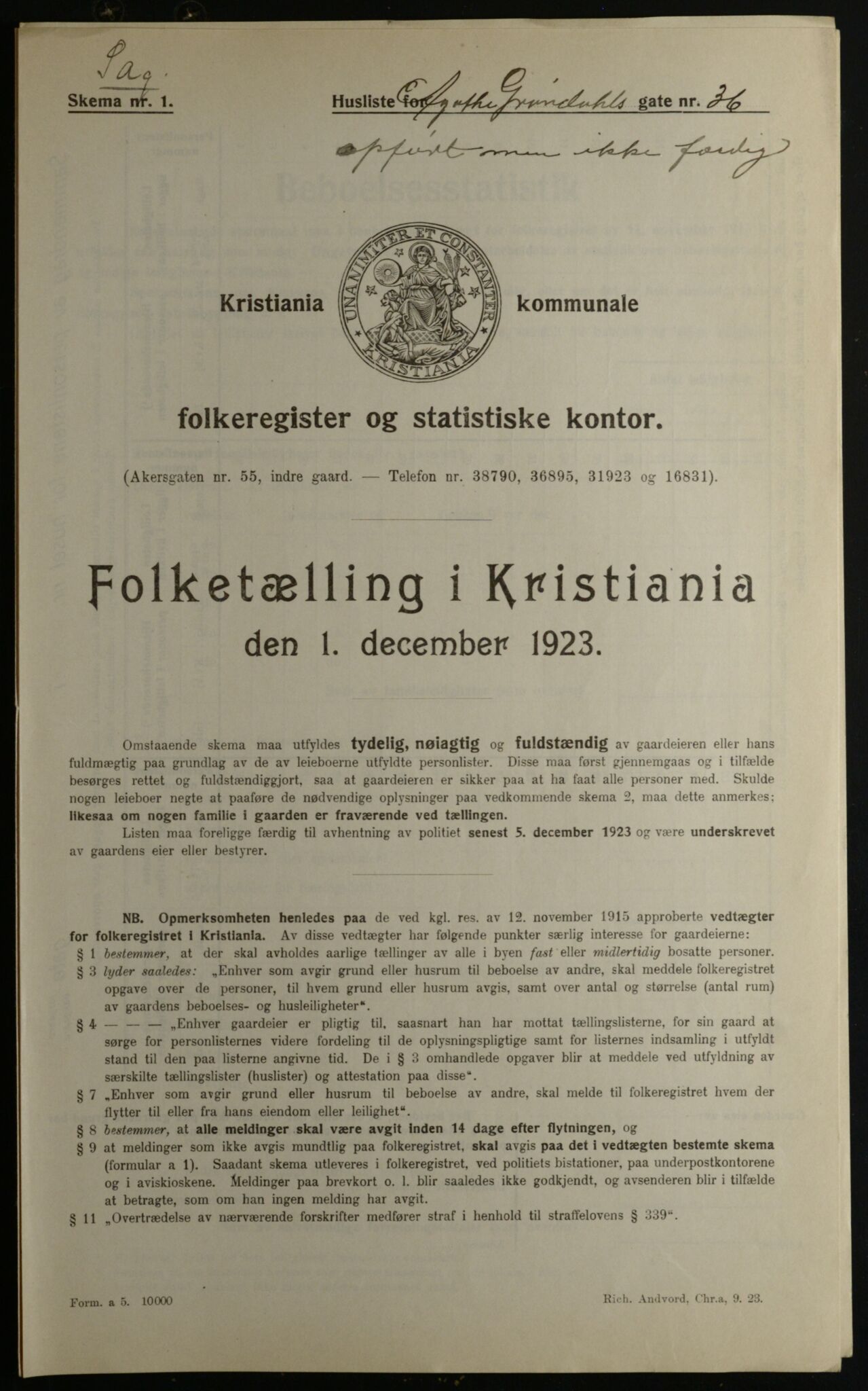 OBA, Municipal Census 1923 for Kristiania, 1923, p. 357