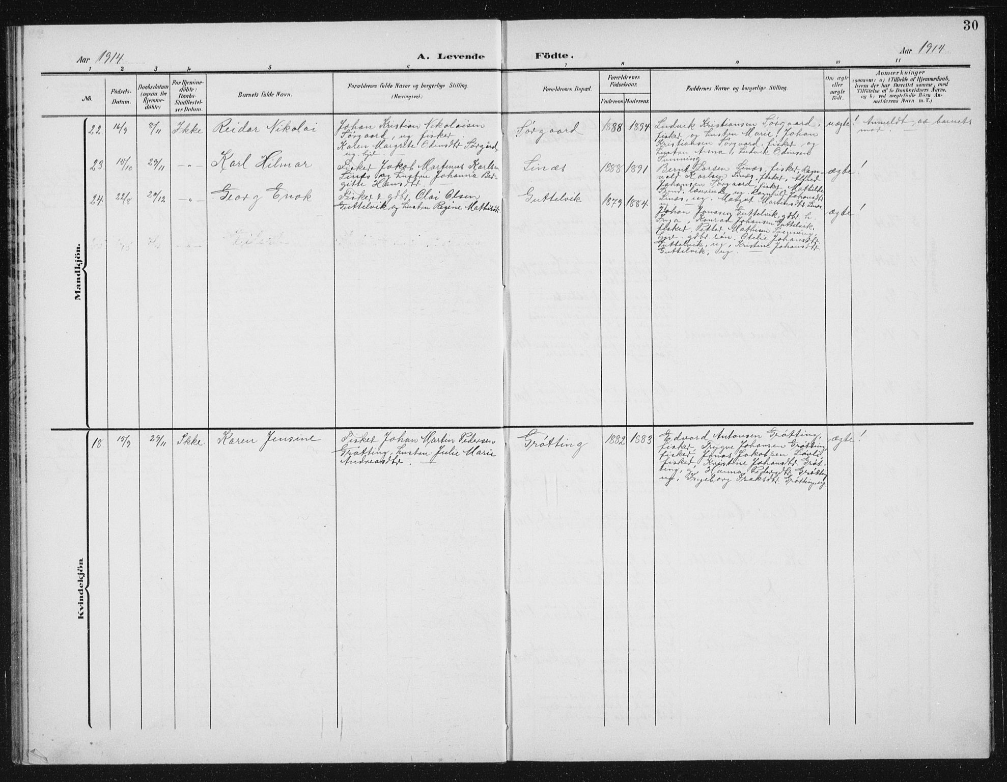Ministerialprotokoller, klokkerbøker og fødselsregistre - Sør-Trøndelag, SAT/A-1456/656/L0699: Parish register (copy) no. 656C05, 1905-1920, p. 30
