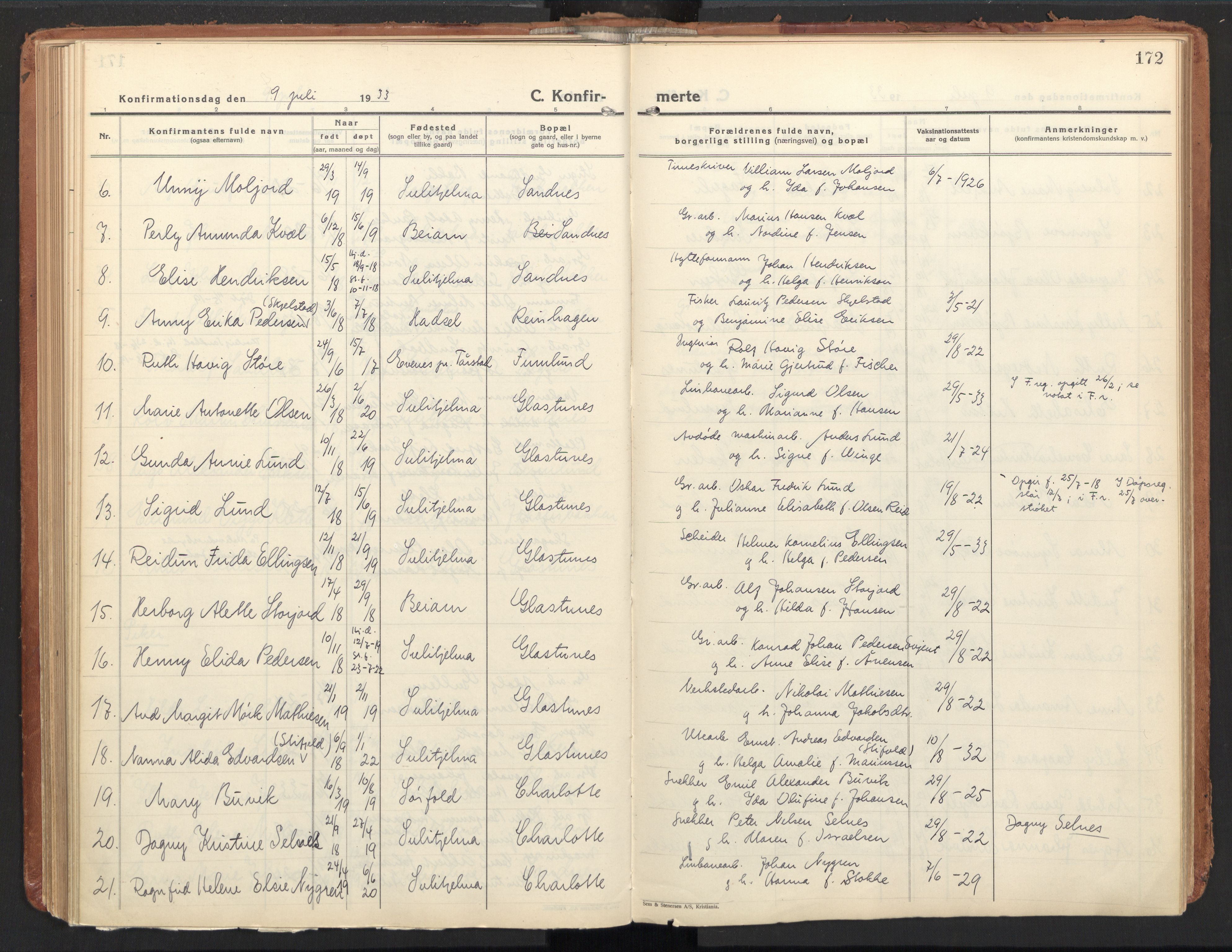 Ministerialprotokoller, klokkerbøker og fødselsregistre - Nordland, AV/SAT-A-1459/850/L0716: Curate's parish register no. 850B06, 1924-1938, p. 172