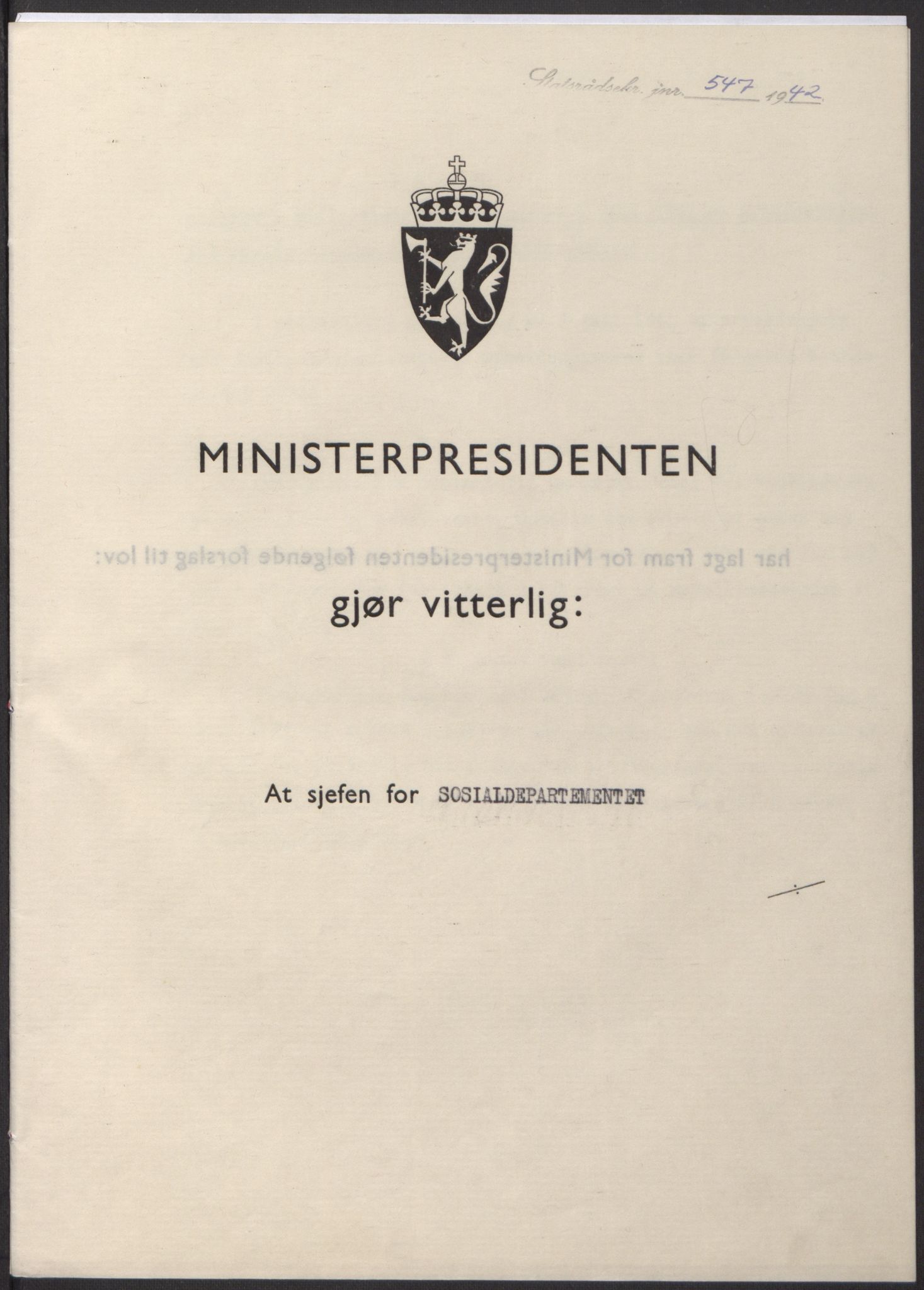 NS-administrasjonen 1940-1945 (Statsrådsekretariatet, de kommisariske statsråder mm), RA/S-4279/D/Db/L0098: Lover II, 1942, p. 90
