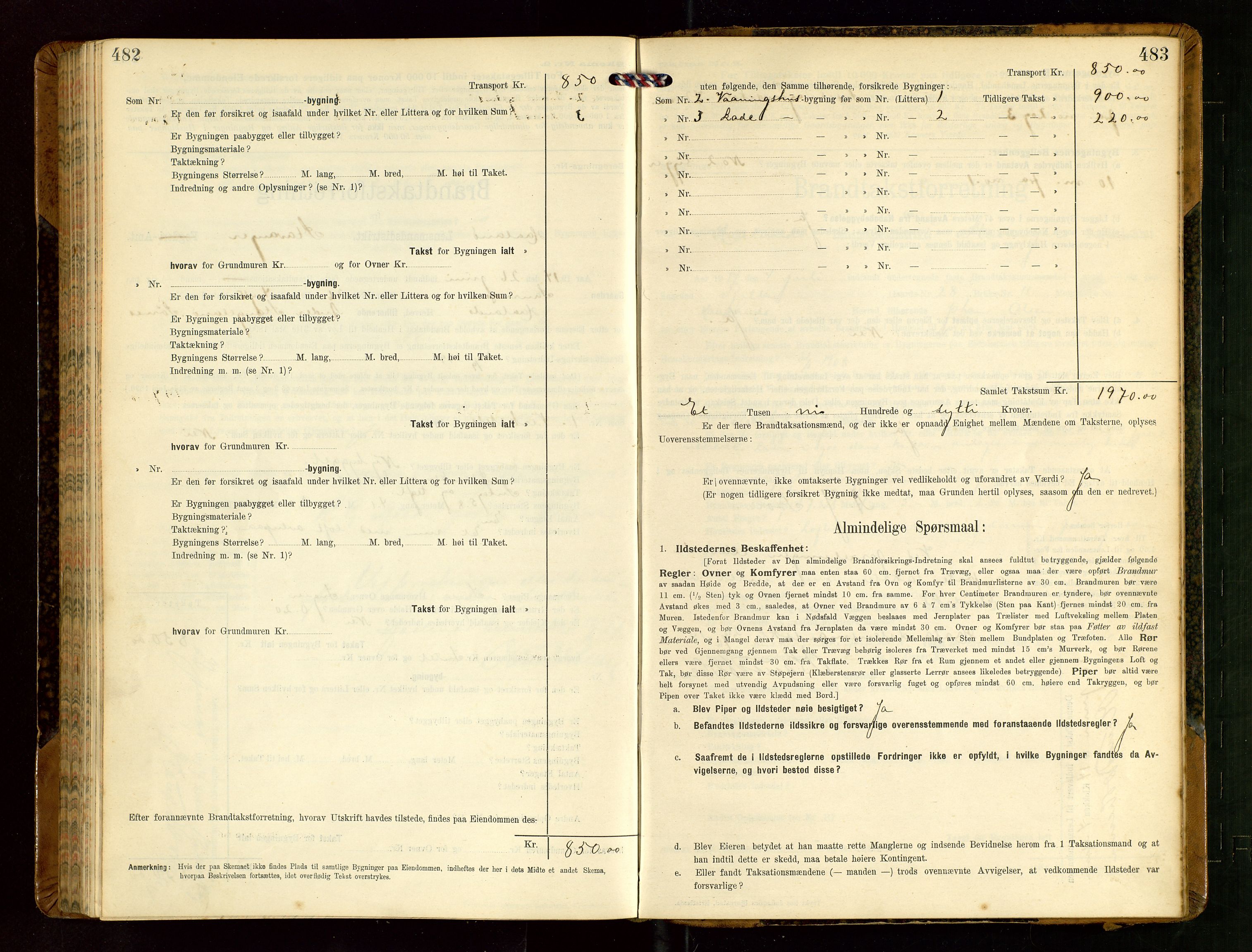 Håland lensmannskontor, AV/SAST-A-100100/Gob/L0004: Branntakstprotokoll - skjematakst. Register i boken., 1913-1915, p. 482-483