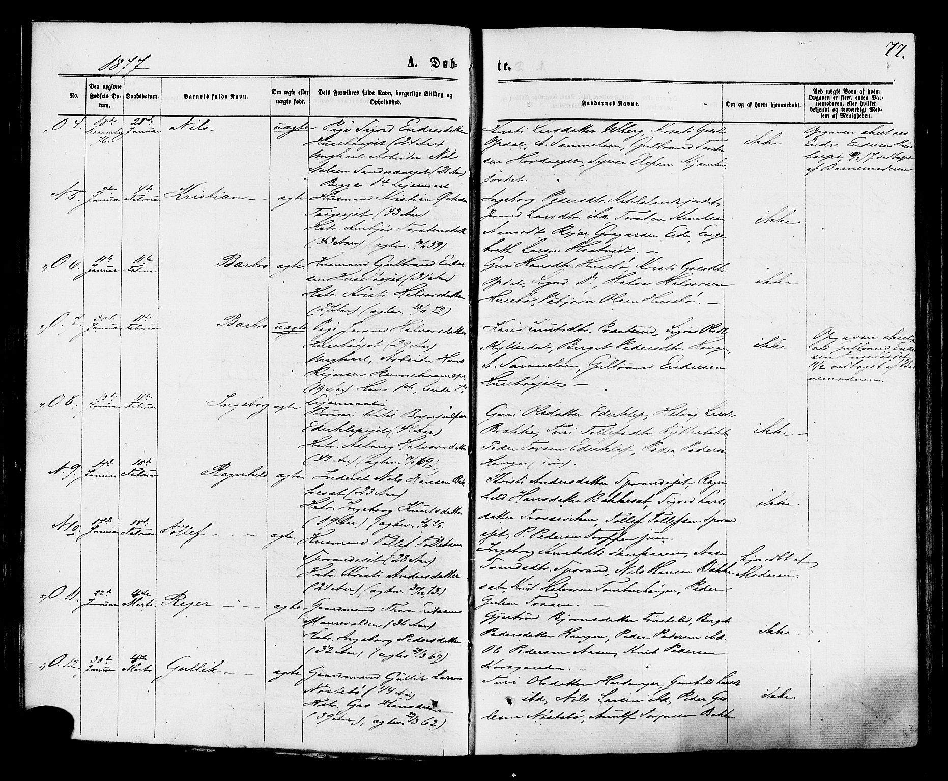 Nore kirkebøker, AV/SAKO-A-238/F/Fa/L0004: Parish register (official) no. I 4, 1867-1877, p. 77