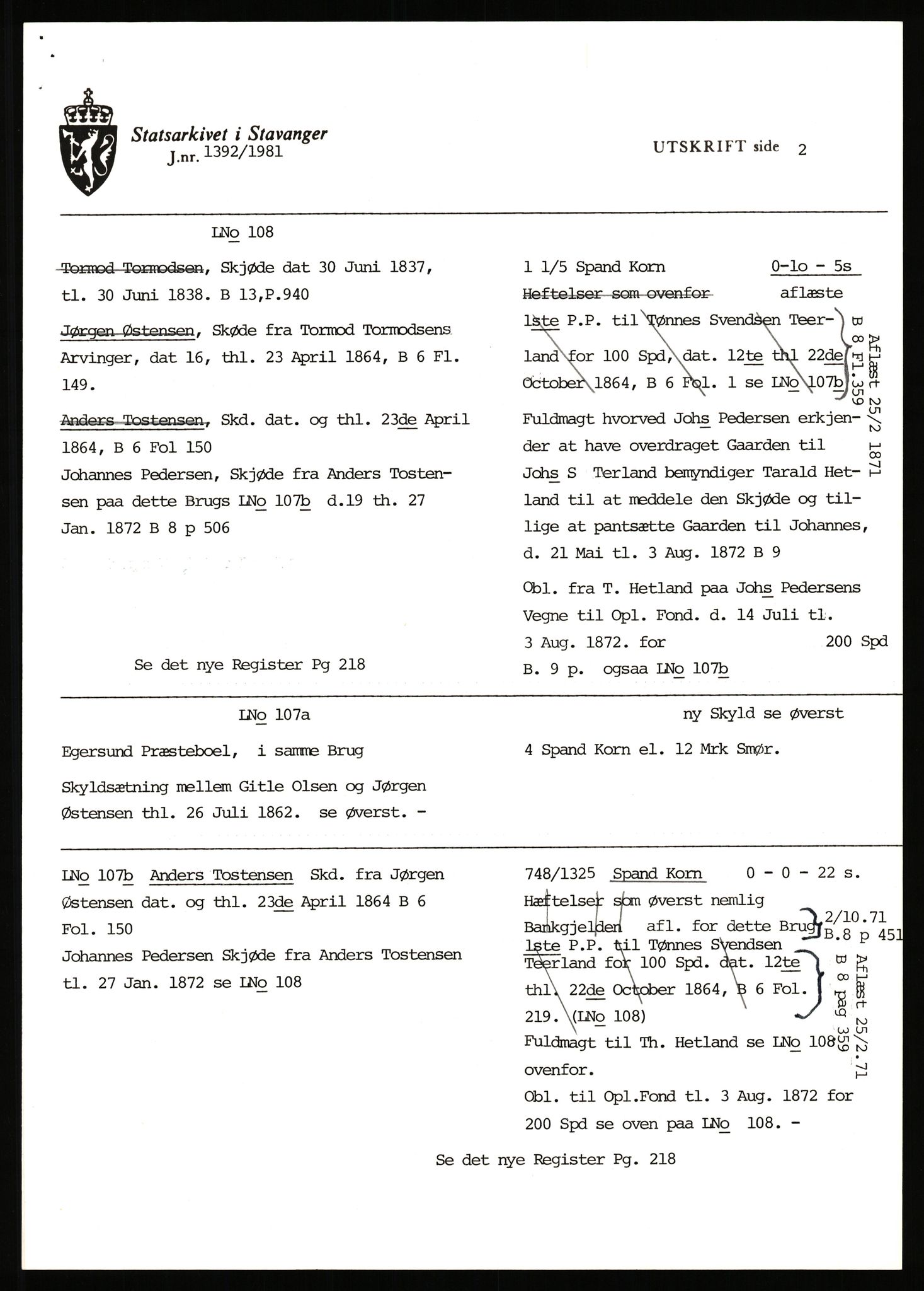 Statsarkivet i Stavanger, SAST/A-101971/03/Y/Yj/L0077: Avskrifter sortert etter gårdsnavn: Skårland - Solli i Sogndal, 1750-1930, p. 288