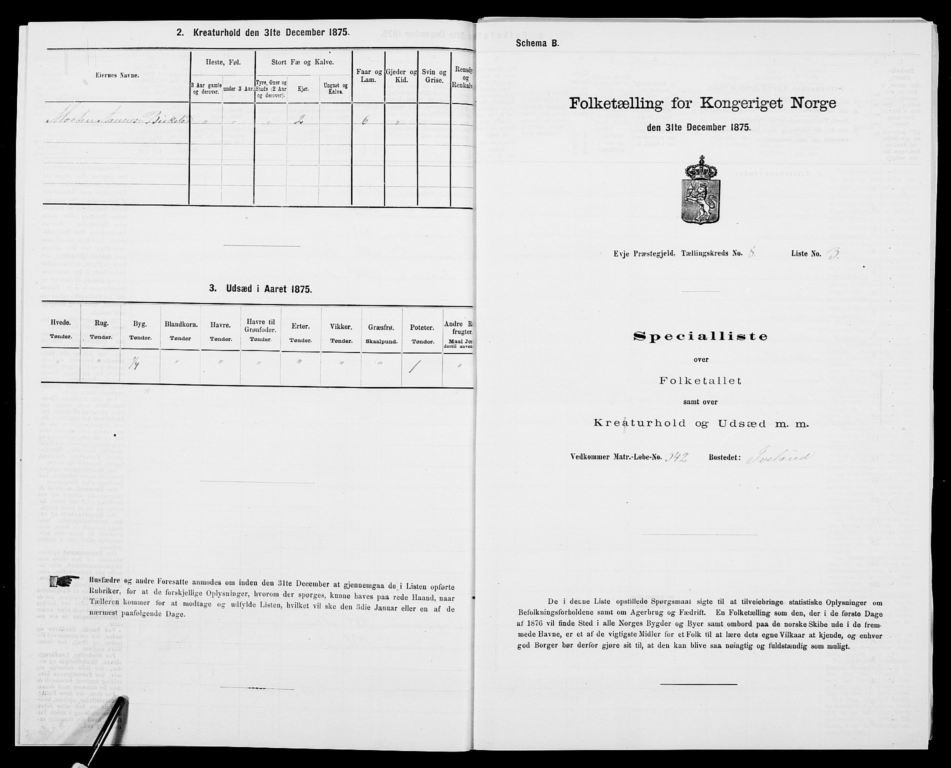 SAK, 1875 census for 0934P Evje, 1875, p. 678