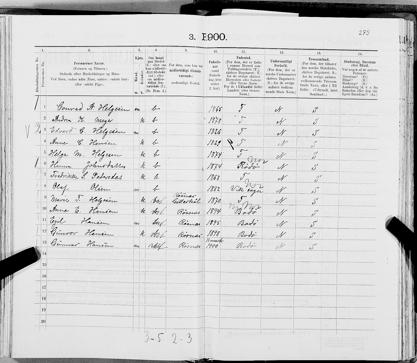 SAT, 1900 census for Meløy, 1900, p. 1359