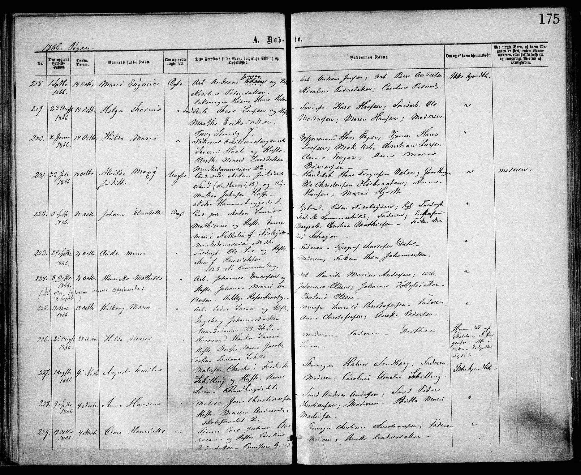 Trefoldighet prestekontor Kirkebøker, SAO/A-10882/F/Fa/L0002: Parish register (official) no. I 2, 1863-1870, p. 175