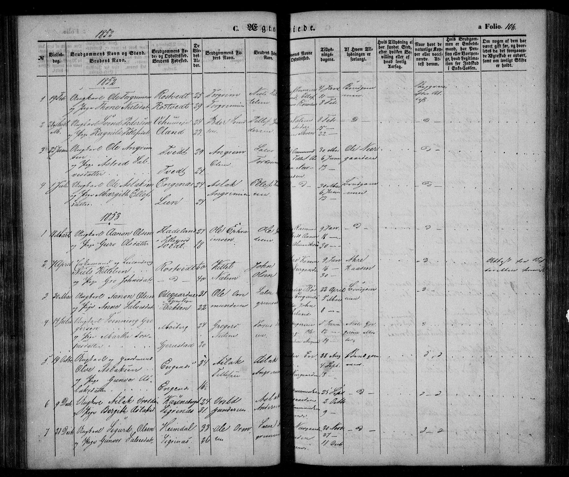 Åmli sokneprestkontor, SAK/1111-0050/F/Fa/Fac/L0008: Parish register (official) no. A 8, 1852-1869, p. 106