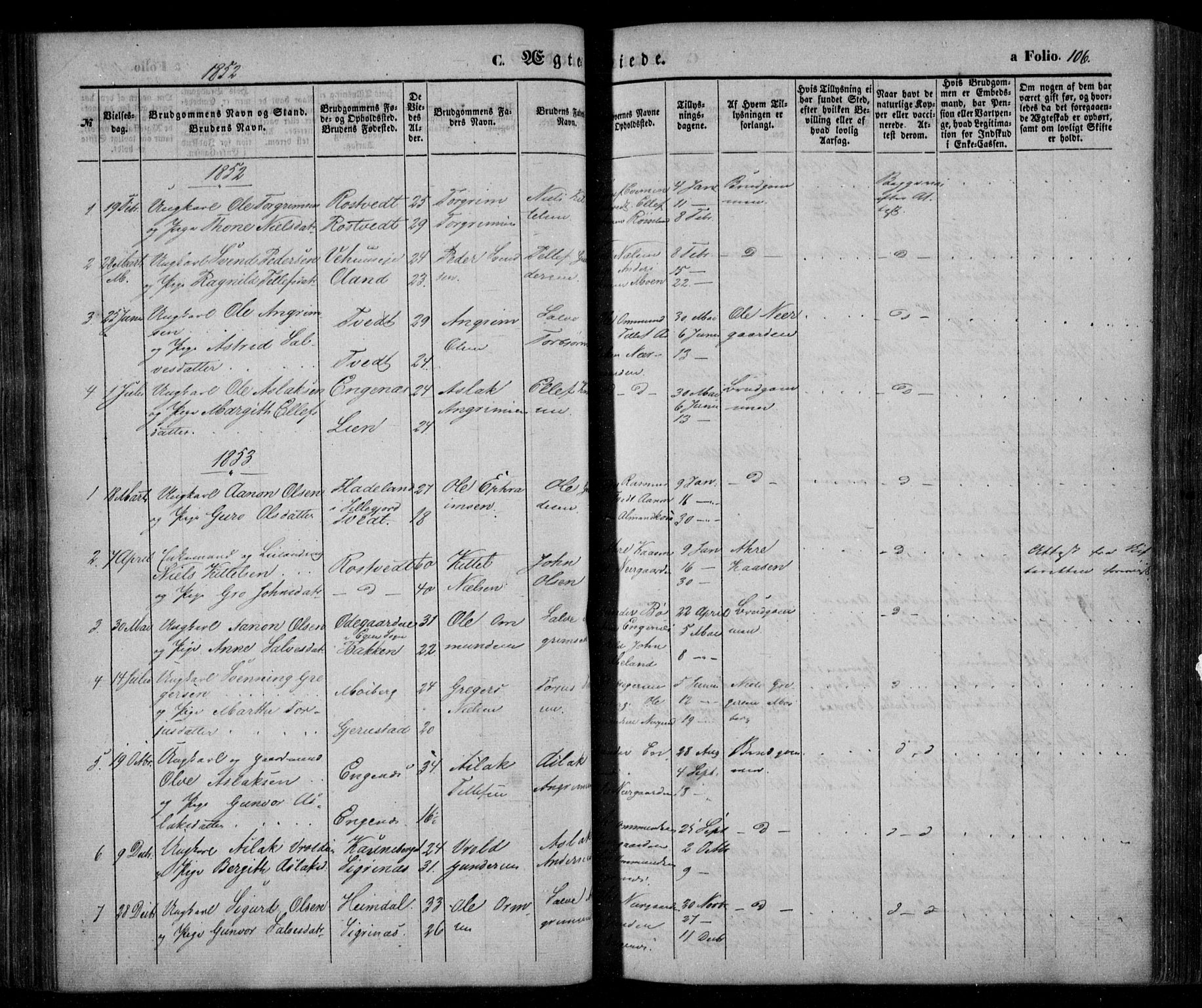 Åmli sokneprestkontor, AV/SAK-1111-0050/F/Fa/Fac/L0008: Parish register (official) no. A 8, 1852-1869, p. 106