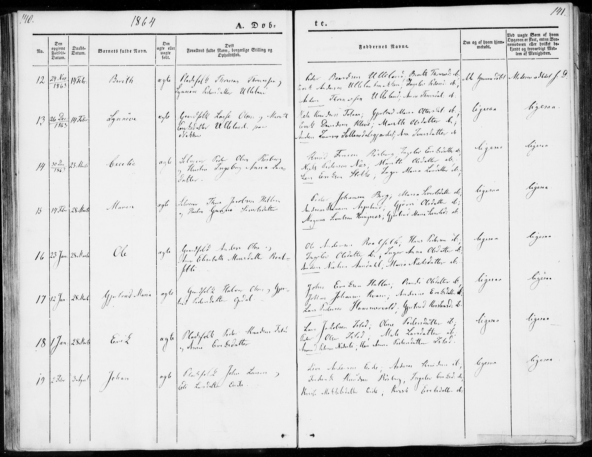 Ministerialprotokoller, klokkerbøker og fødselsregistre - Møre og Romsdal, AV/SAT-A-1454/557/L0680: Parish register (official) no. 557A02, 1843-1869, p. 140-141