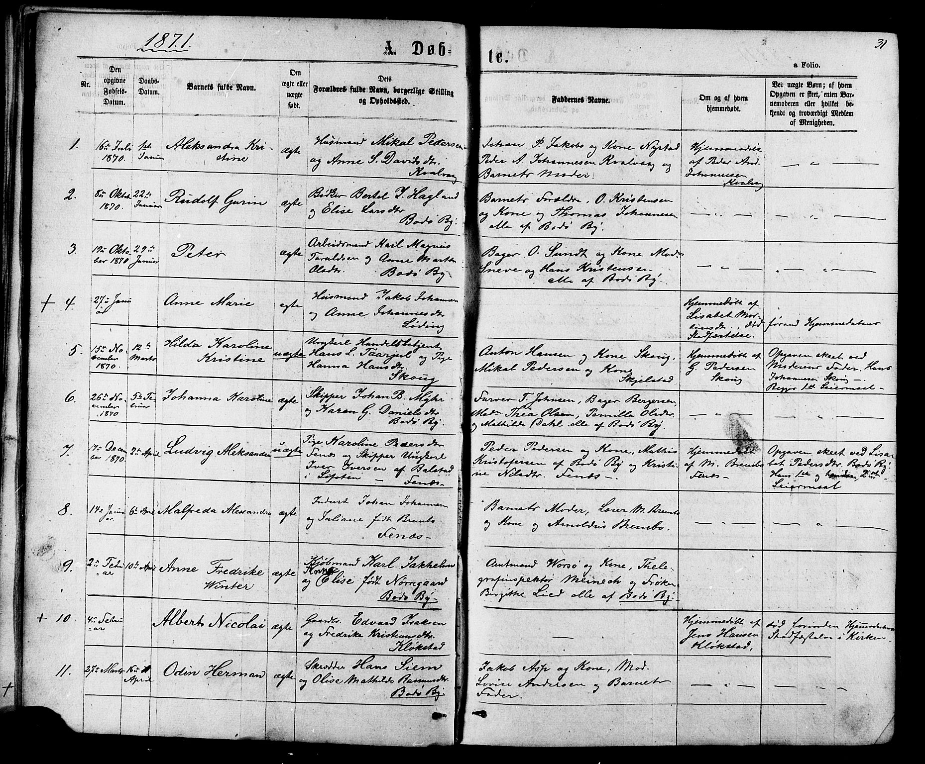 Ministerialprotokoller, klokkerbøker og fødselsregistre - Nordland, SAT/A-1459/801/L0029: Parish register (copy) no. 801C04, 1868-1878, p. 31
