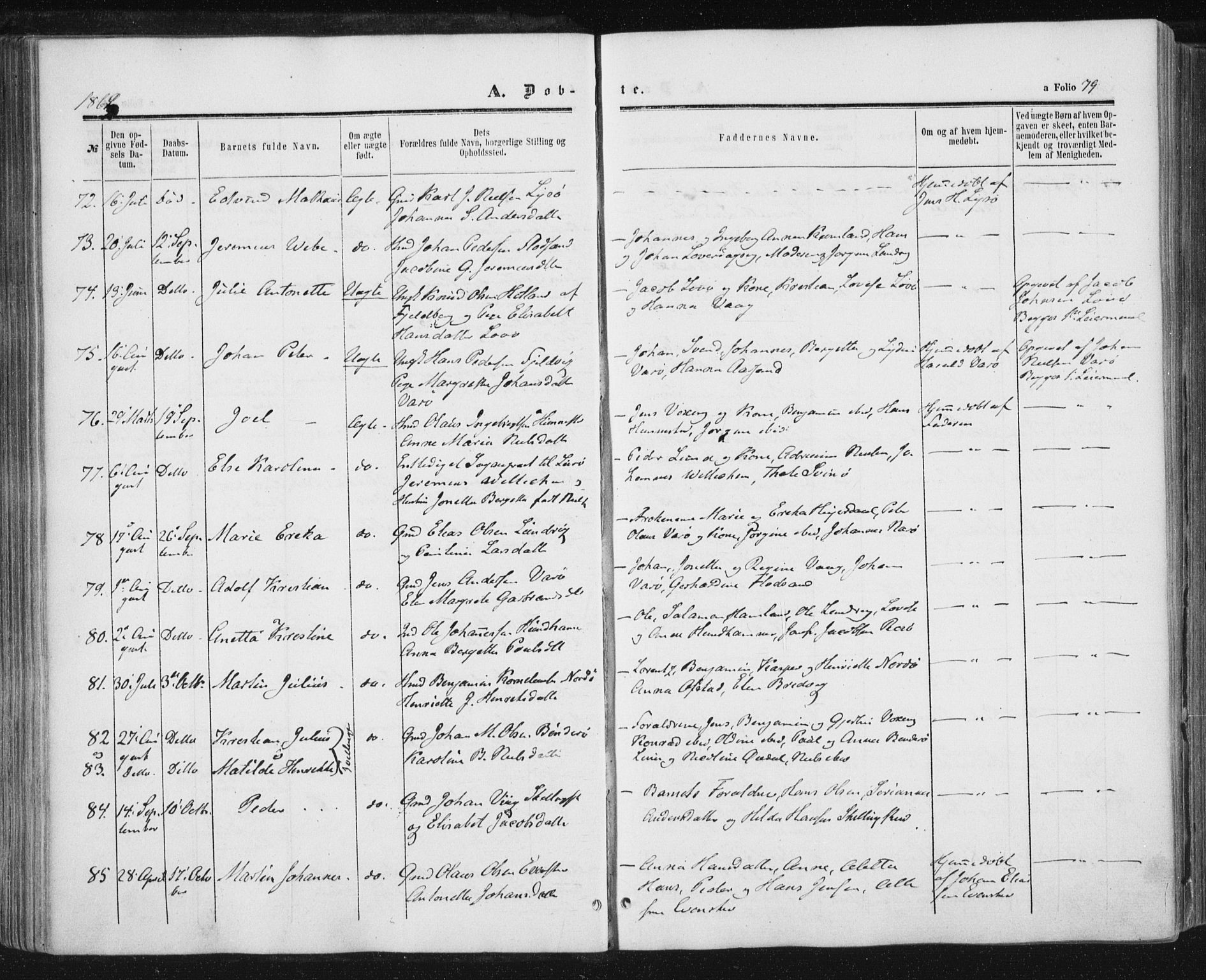 Ministerialprotokoller, klokkerbøker og fødselsregistre - Nord-Trøndelag, AV/SAT-A-1458/784/L0670: Parish register (official) no. 784A05, 1860-1876, p. 79