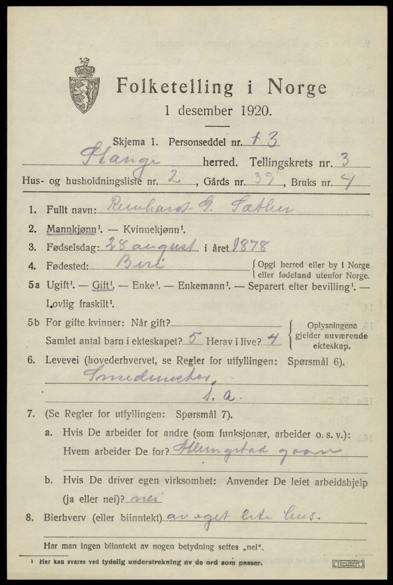 SAH, 1920 census for Stange, 1920, p. 5203