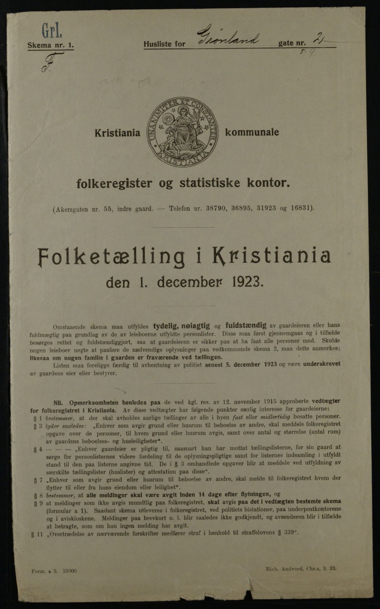 OBA, Municipal Census 1923 for Kristiania, 1923, p. 34995