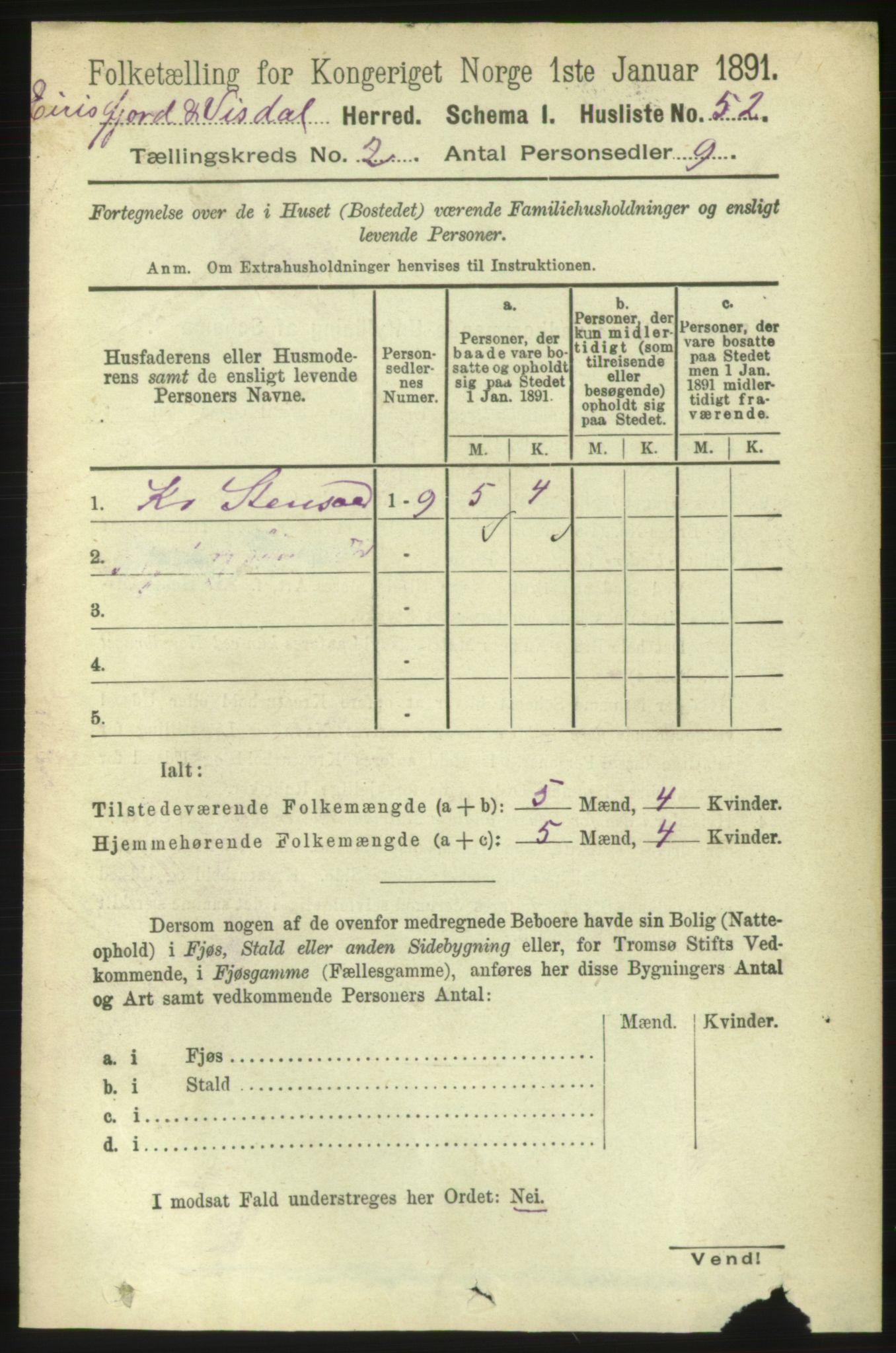 RA, 1891 census for 1542 Eresfjord og Vistdal, 1891, p. 360