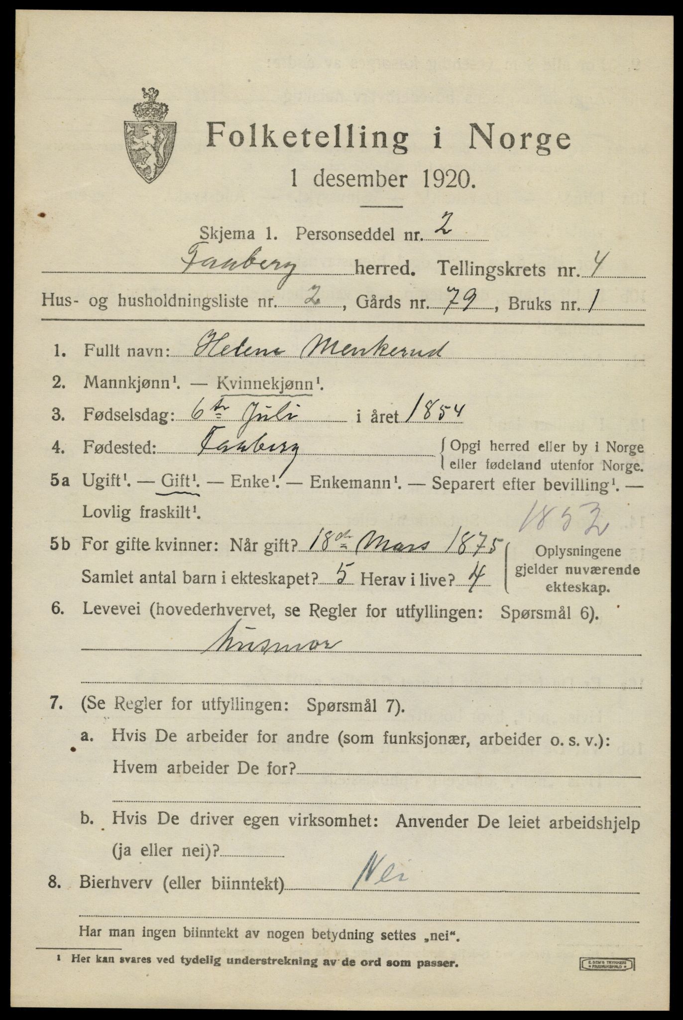 SAH, 1920 census for Fåberg, 1920, p. 4494