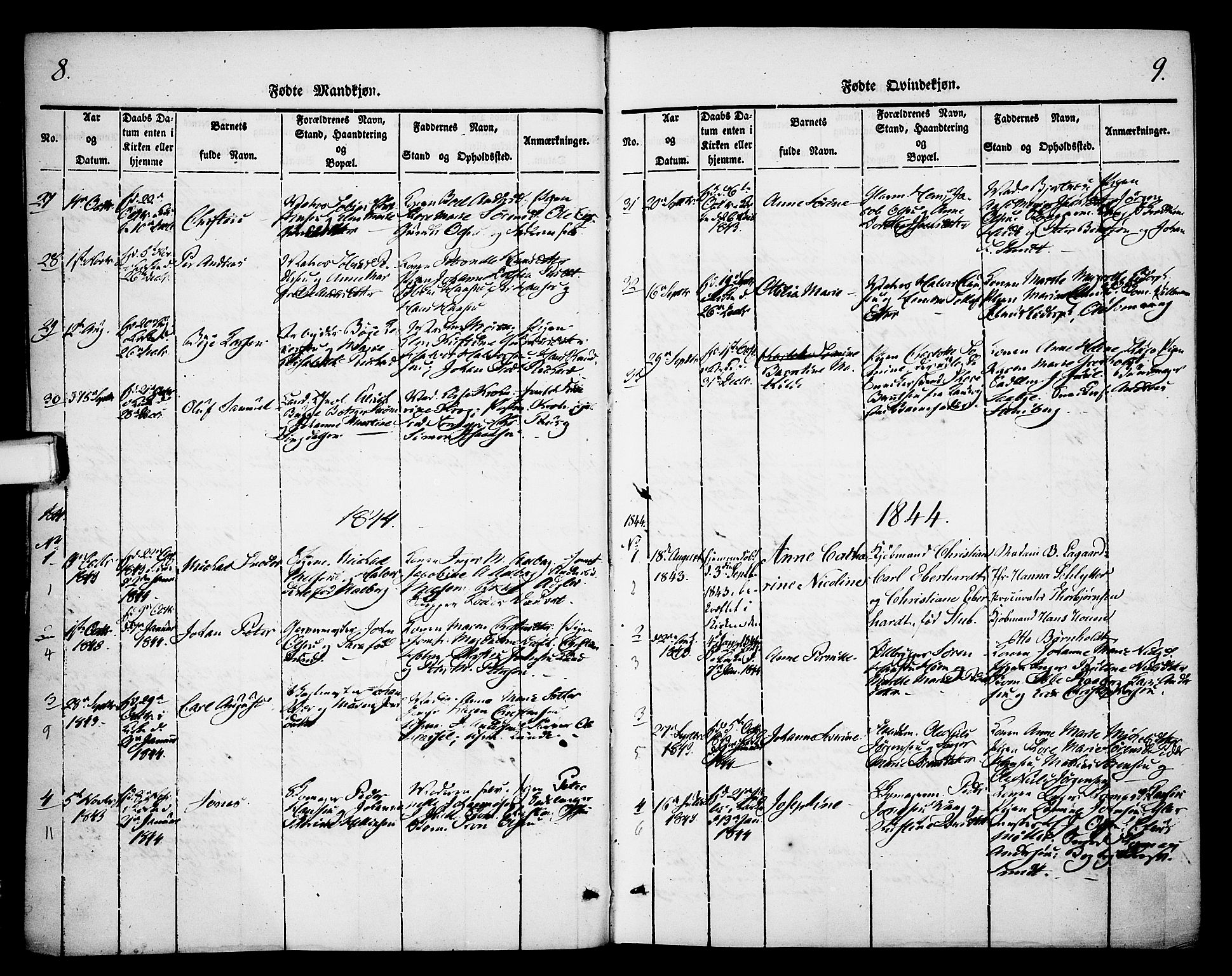 Skien kirkebøker, SAKO/A-302/F/Fa/L0006b: Parish register (official) no. 6B, 1843-1846, p. 8-9