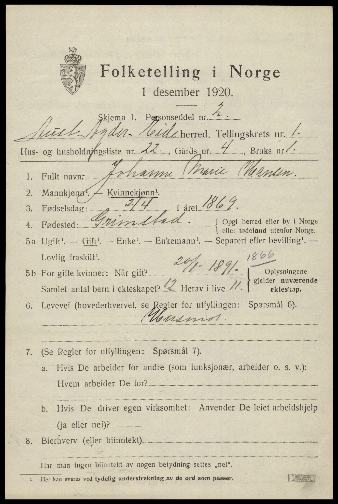 SAK, 1920 census for Eide, 1920, p. 510