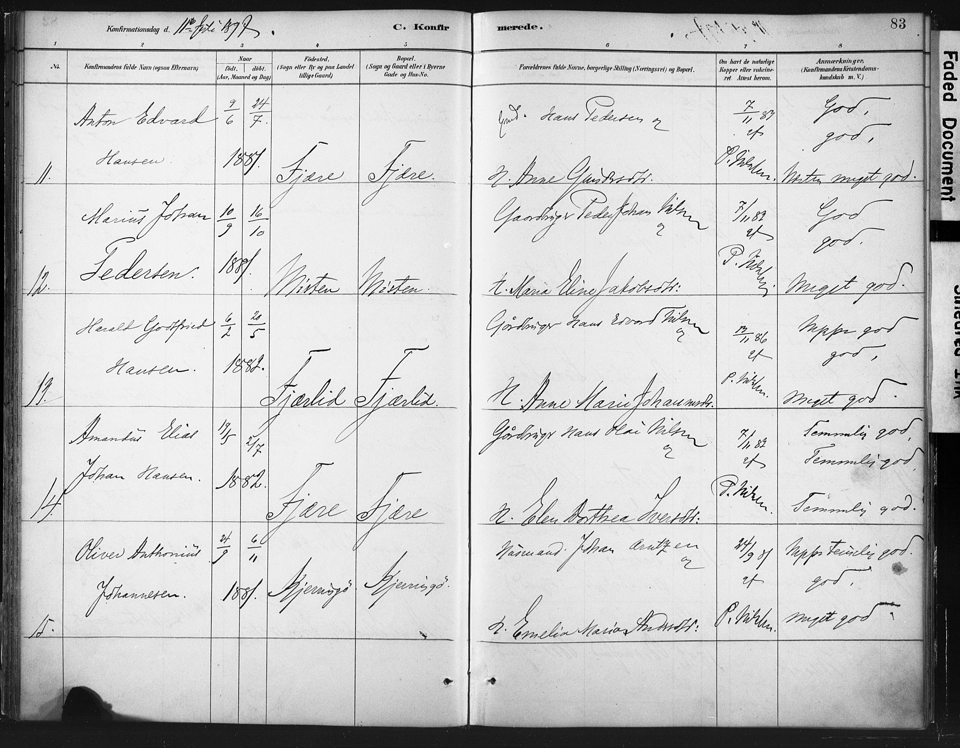 Ministerialprotokoller, klokkerbøker og fødselsregistre - Nordland, AV/SAT-A-1459/803/L0071: Parish register (official) no. 803A01, 1881-1897, p. 83