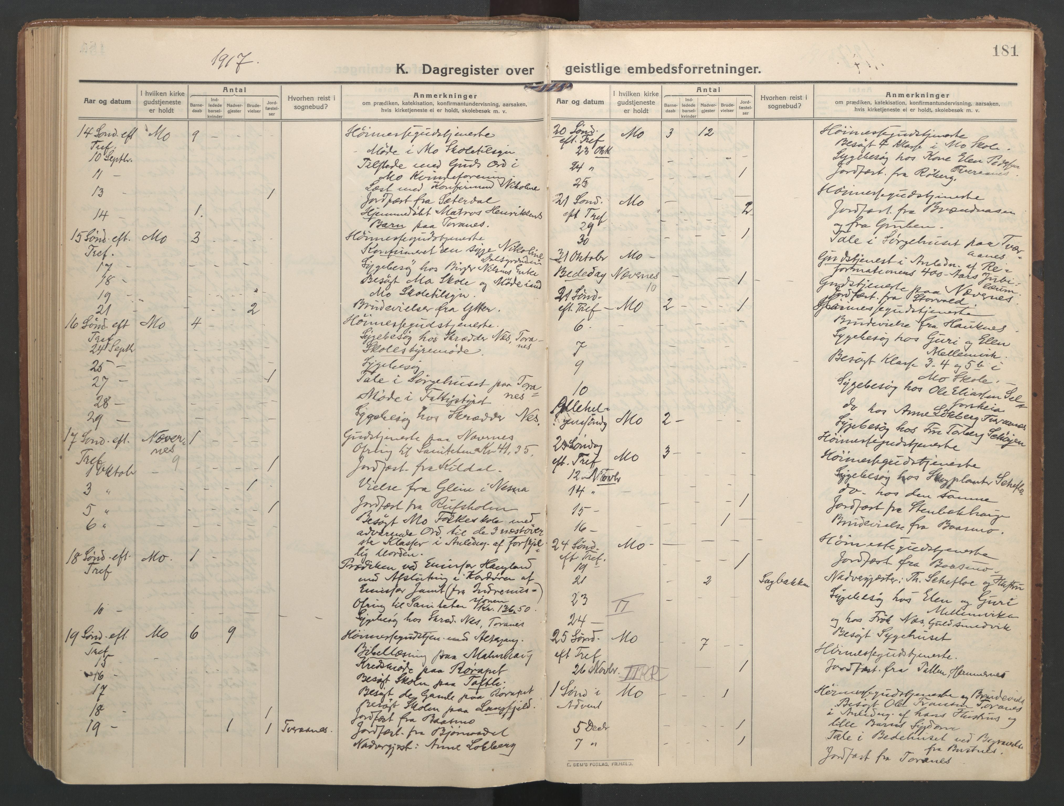 Ministerialprotokoller, klokkerbøker og fødselsregistre - Nordland, SAT/A-1459/827/L0405: Parish register (official) no. 827A17, 1912-1925, p. 181