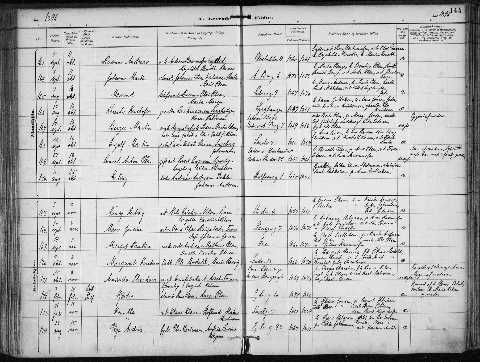 Sandviken Sokneprestembete, SAB/A-77601/H/Ha/L0005: Parish register (official) no. B 2, 1891-1901, p. 144