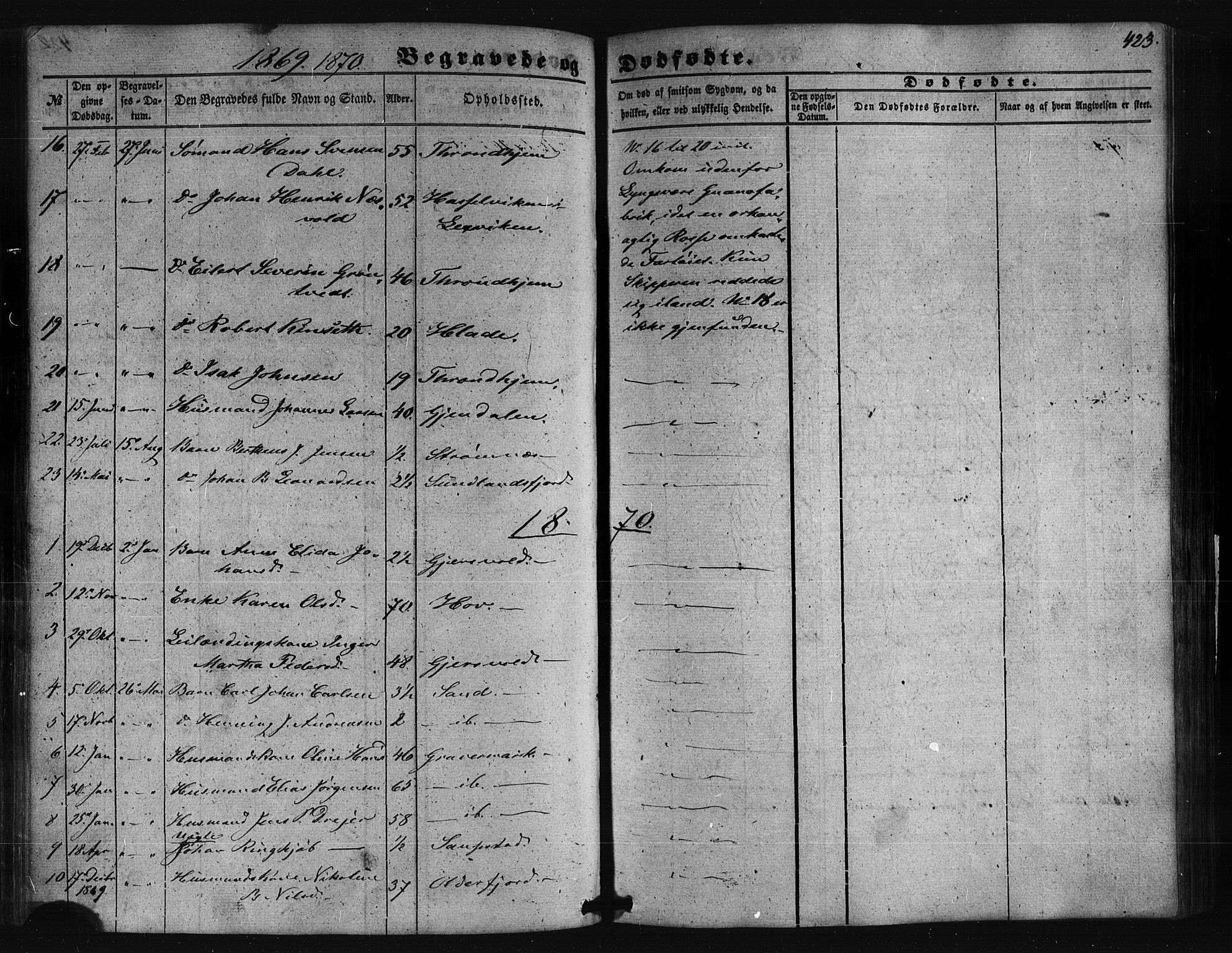 Ministerialprotokoller, klokkerbøker og fødselsregistre - Nordland, SAT/A-1459/876/L1095: Parish register (official) no. 876A01, 1863-1885, p. 423