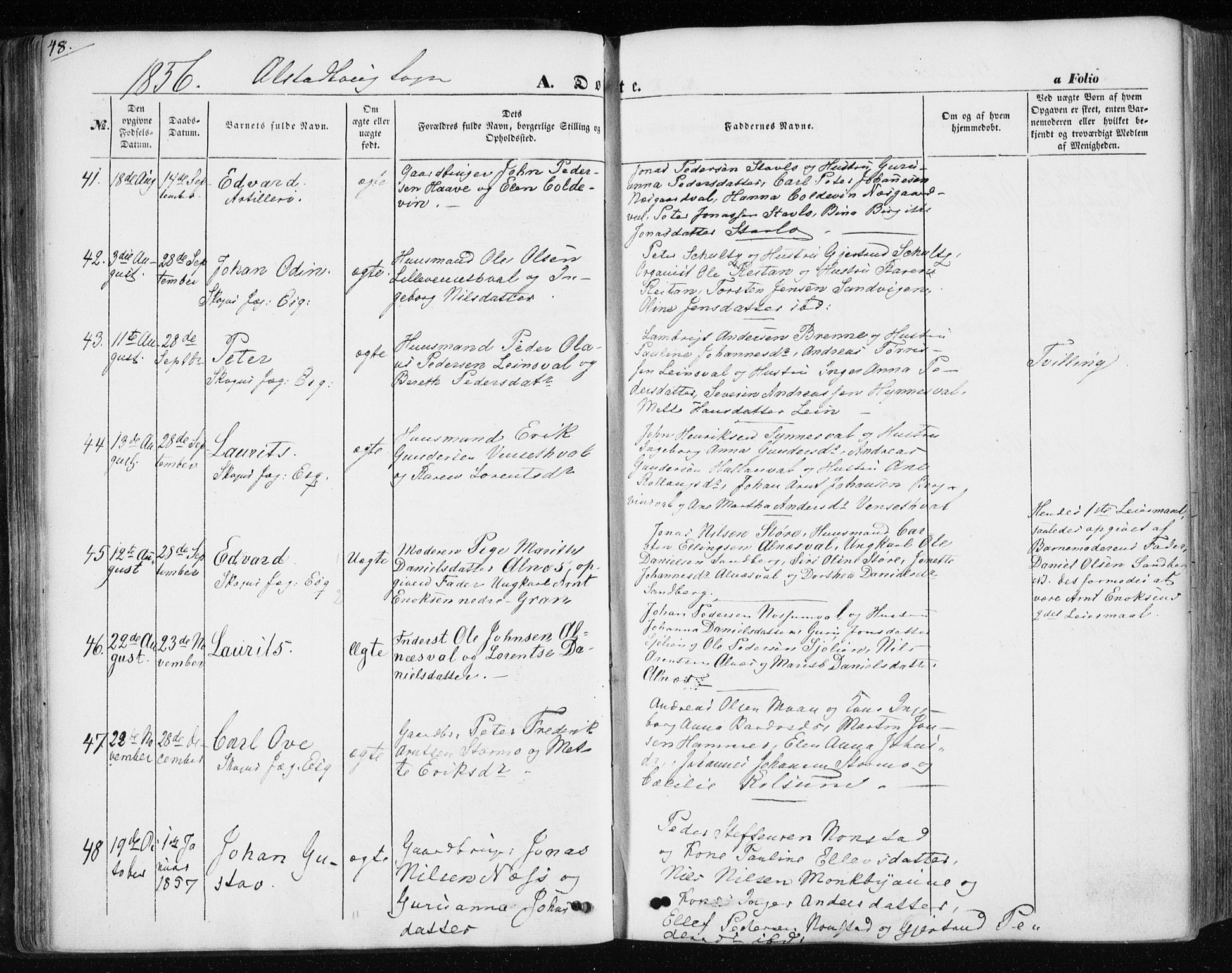 Ministerialprotokoller, klokkerbøker og fødselsregistre - Nord-Trøndelag, SAT/A-1458/717/L0154: Parish register (official) no. 717A07 /1, 1850-1862, p. 48