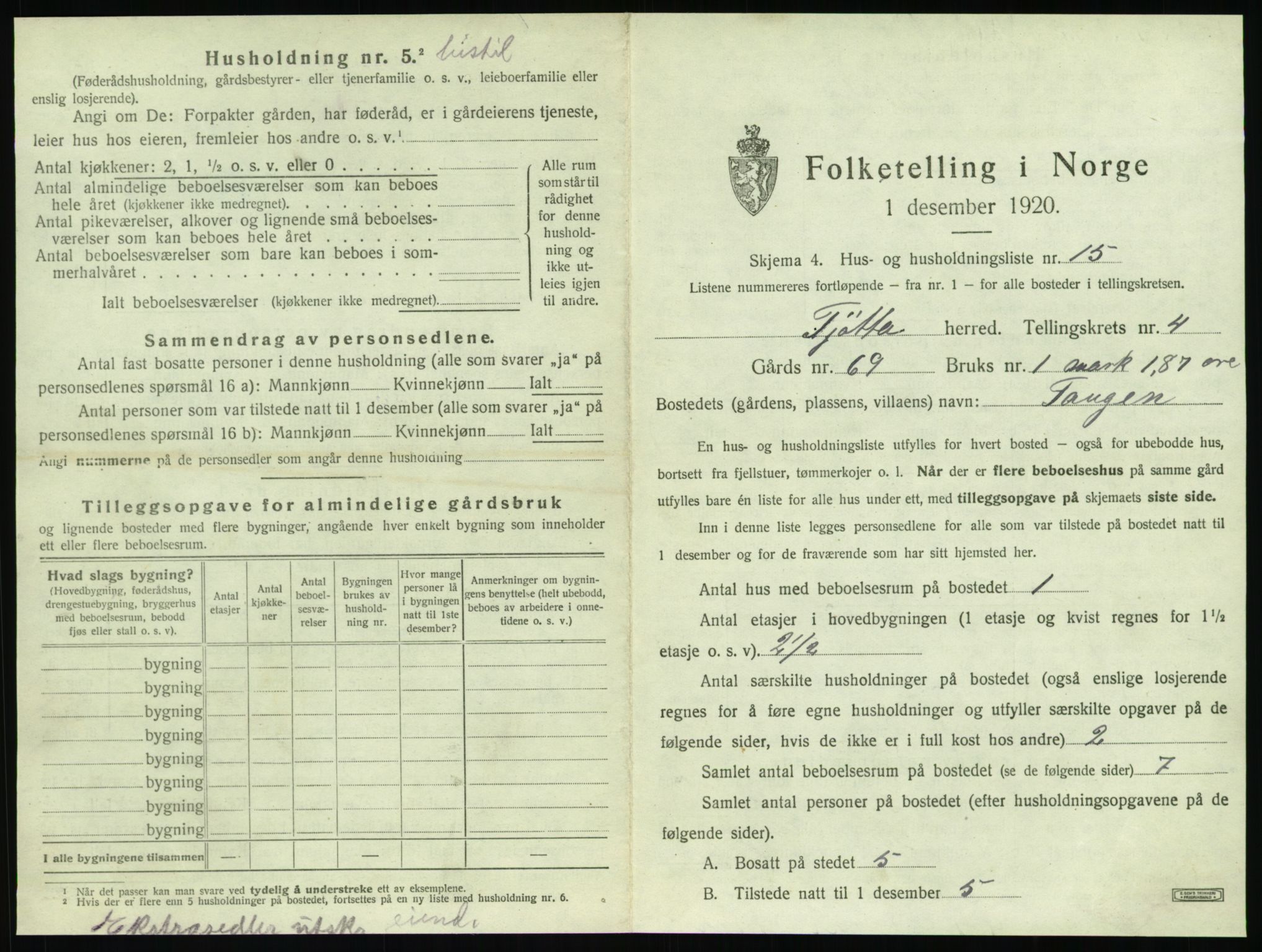 SAT, 1920 census for Tjøtta, 1920, p. 207