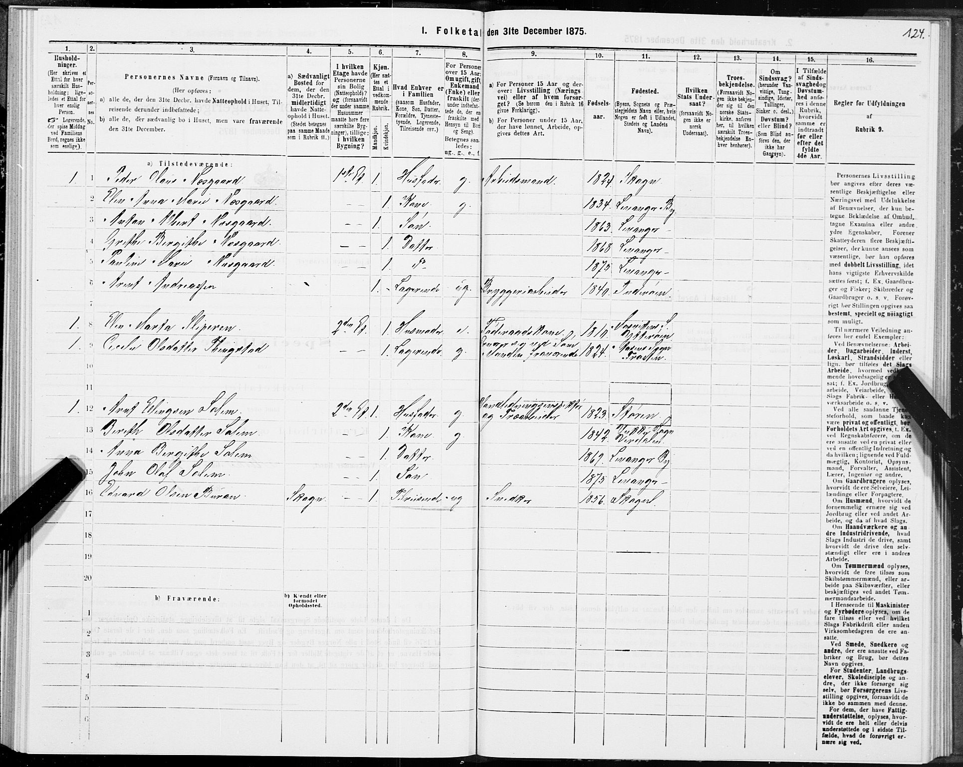 SAT, 1875 census for 1701B Levanger/Levanger, 1875, p. 124