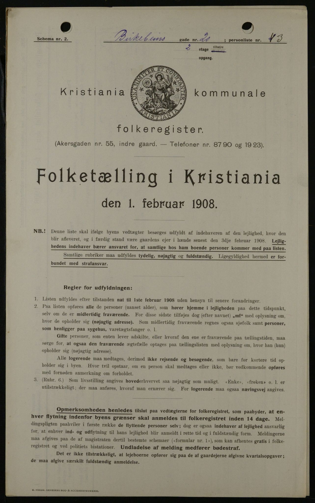 OBA, Municipal Census 1908 for Kristiania, 1908, p. 4938
