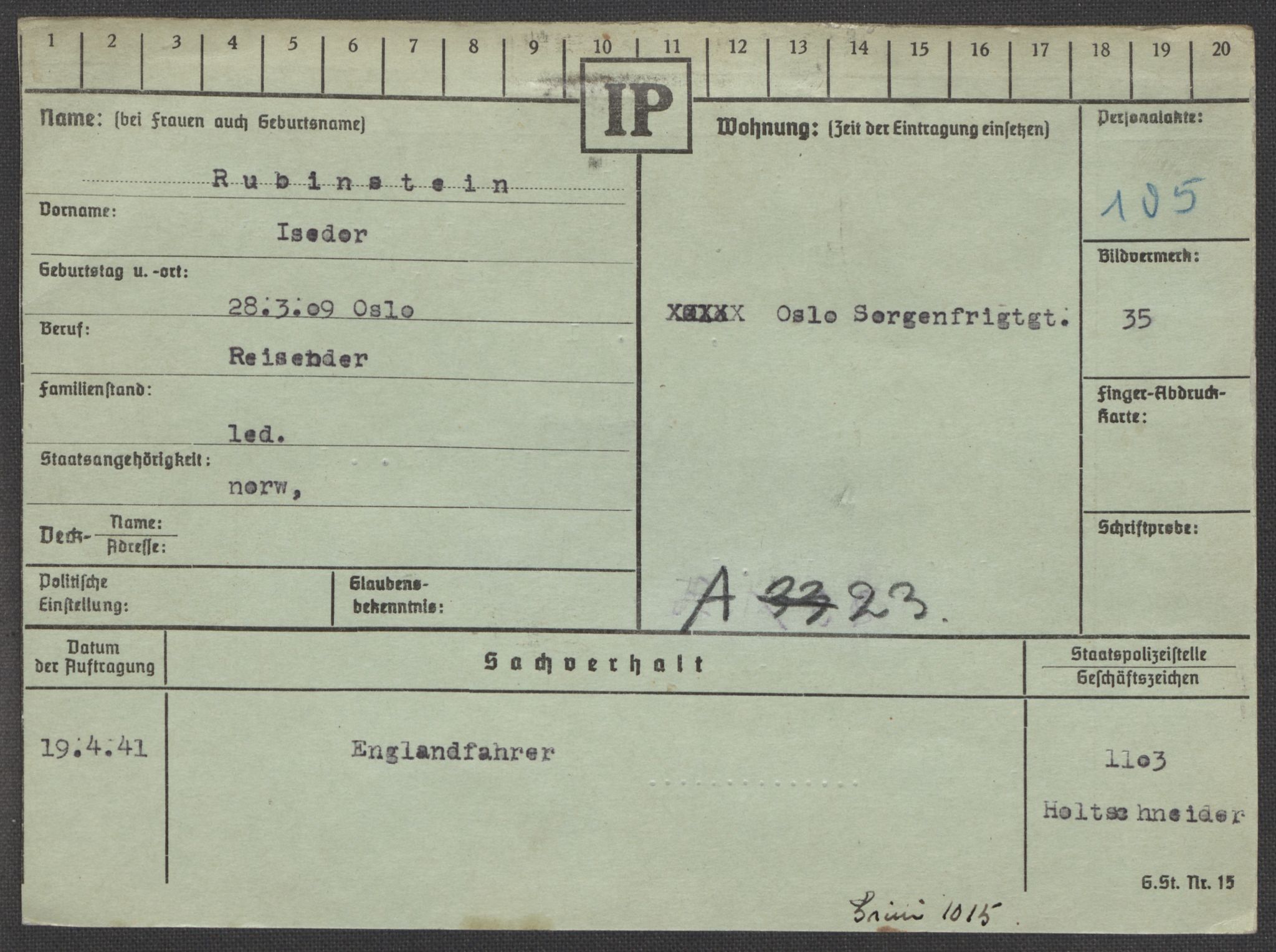 Befehlshaber der Sicherheitspolizei und des SD, RA/RAFA-5969/E/Ea/Eaa/L0009: Register over norske fanger i Møllergata 19: Ru-Sy, 1940-1945, p. 2