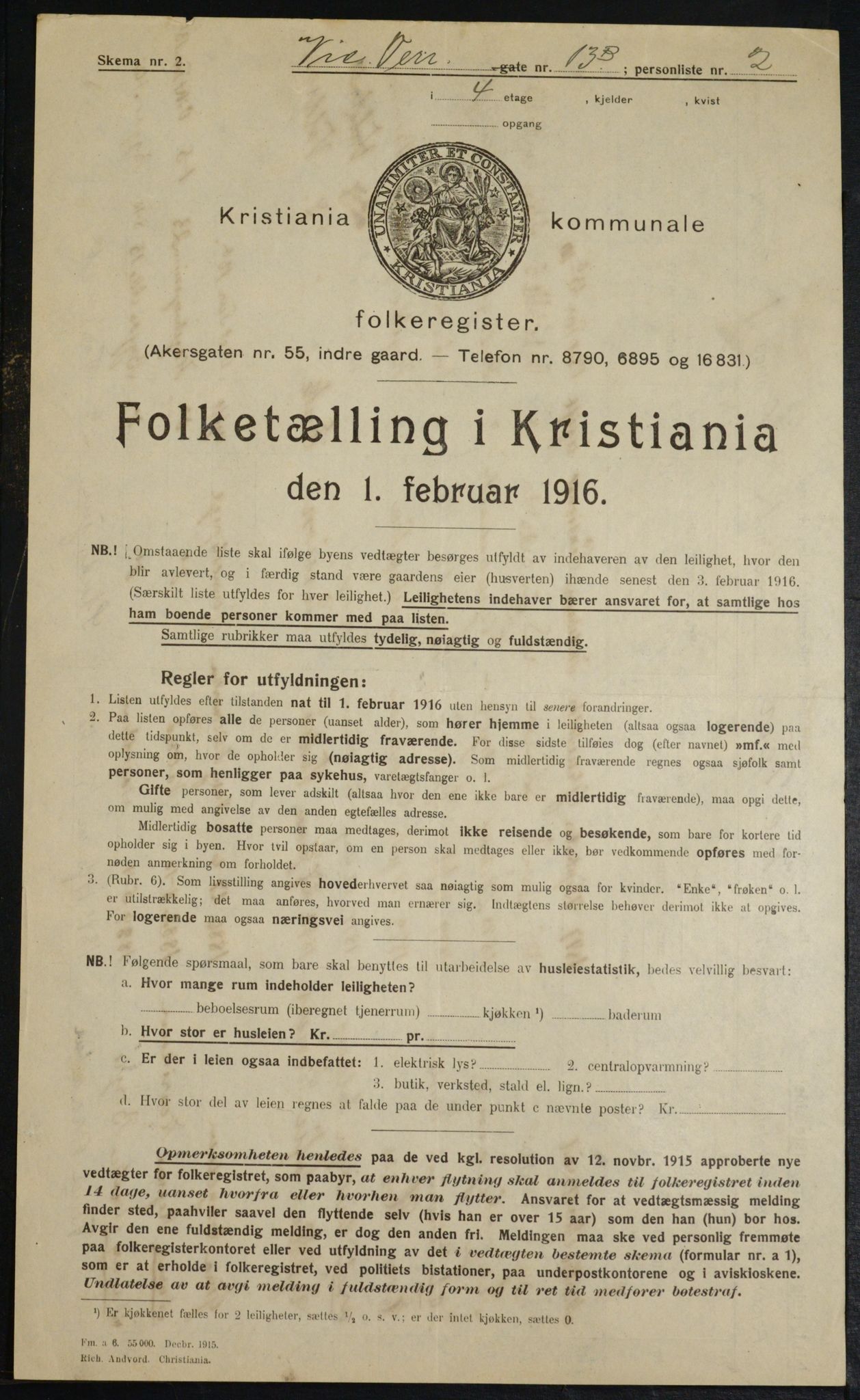 OBA, Municipal Census 1916 for Kristiania, 1916, p. 127250