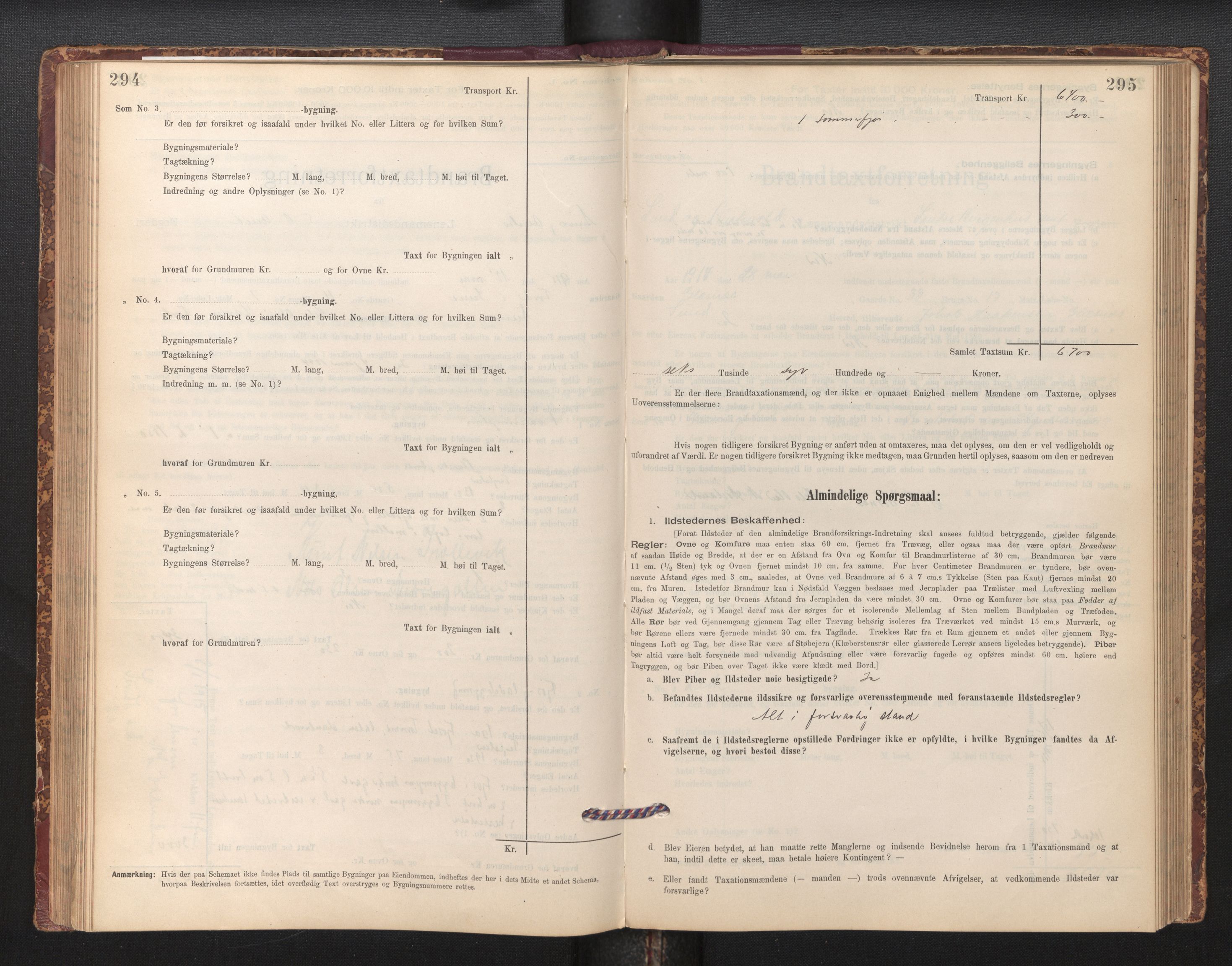 Lensmannen i Sund og Austevoll, AV/SAB-A-35201/0012/L0003: Branntakstprotokoll, skjematakst, 1894-1917, p. 294-295