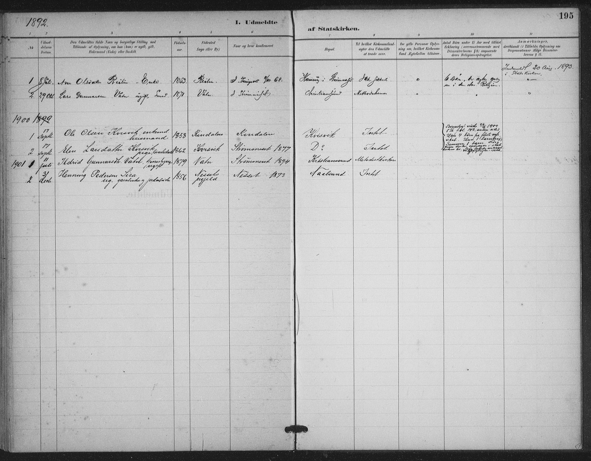 Ministerialprotokoller, klokkerbøker og fødselsregistre - Møre og Romsdal, AV/SAT-A-1454/587/L1000: Parish register (official) no. 587A02, 1887-1910, p. 195