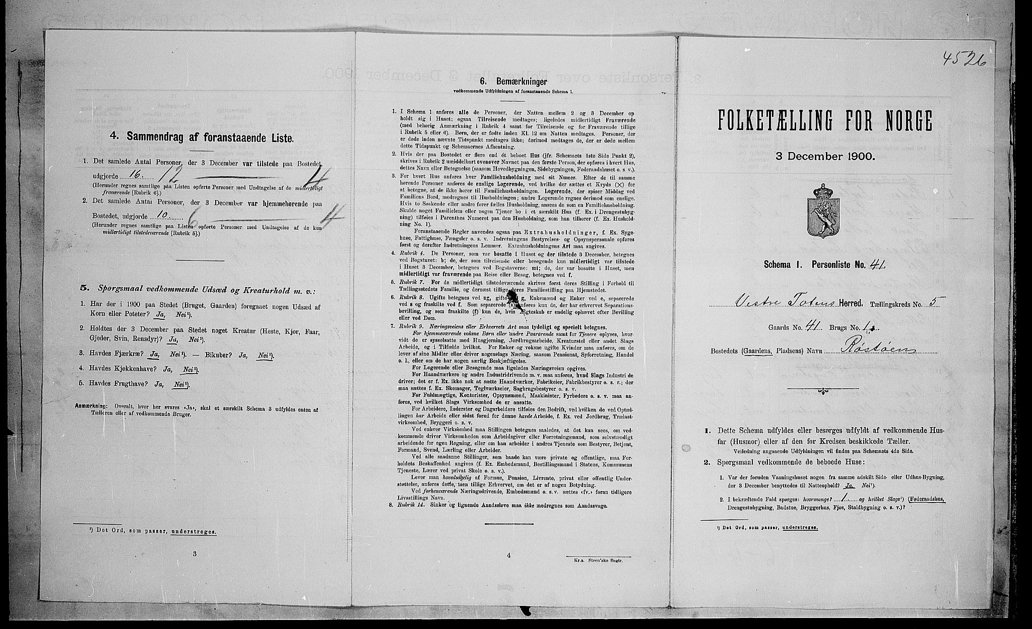 SAH, 1900 census for Vestre Toten, 1900, p. 977