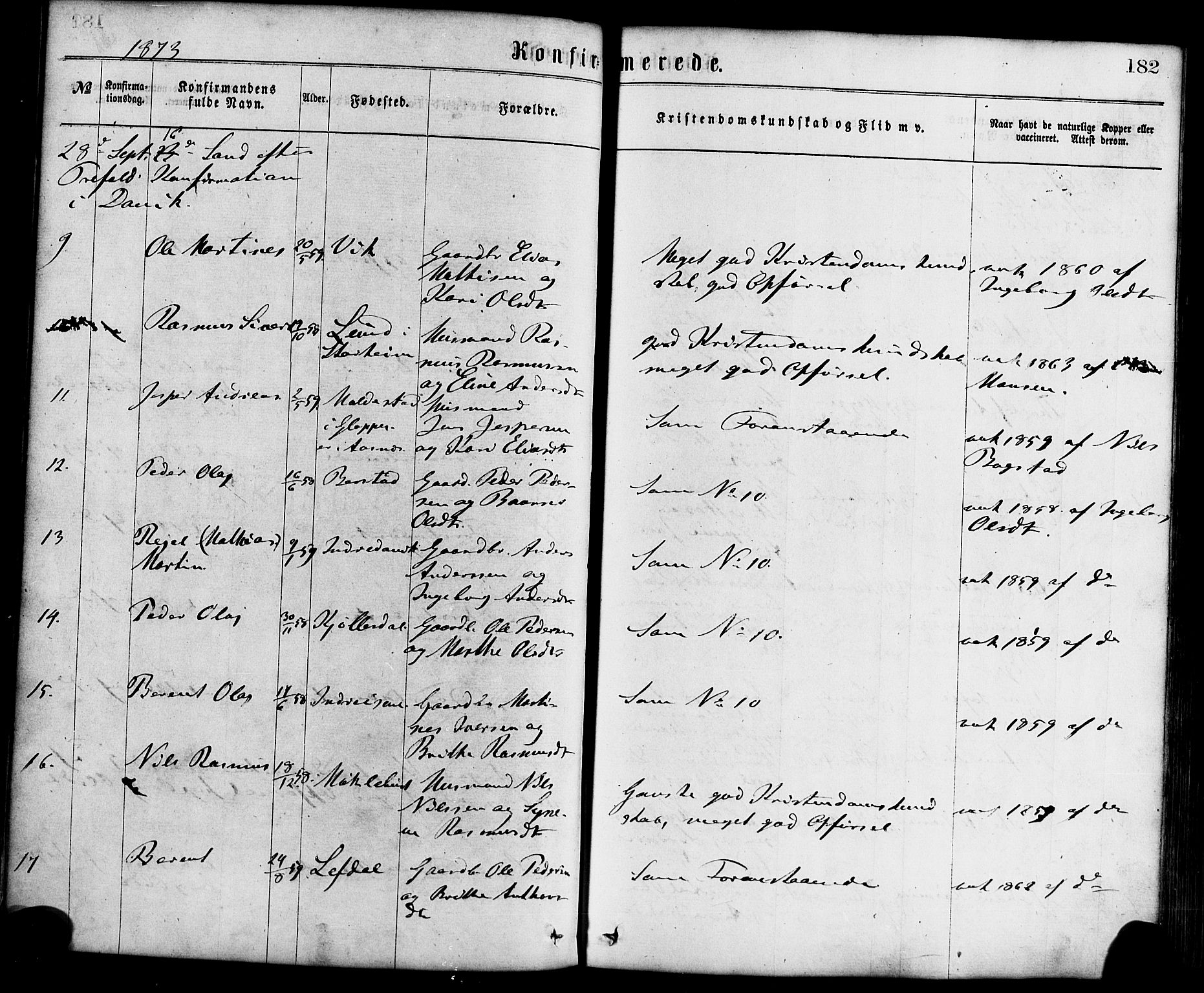 Davik sokneprestembete, AV/SAB-A-79701/H/Haa/Haaa/L0006: Parish register (official) no. A 6, 1867-1881, p. 182