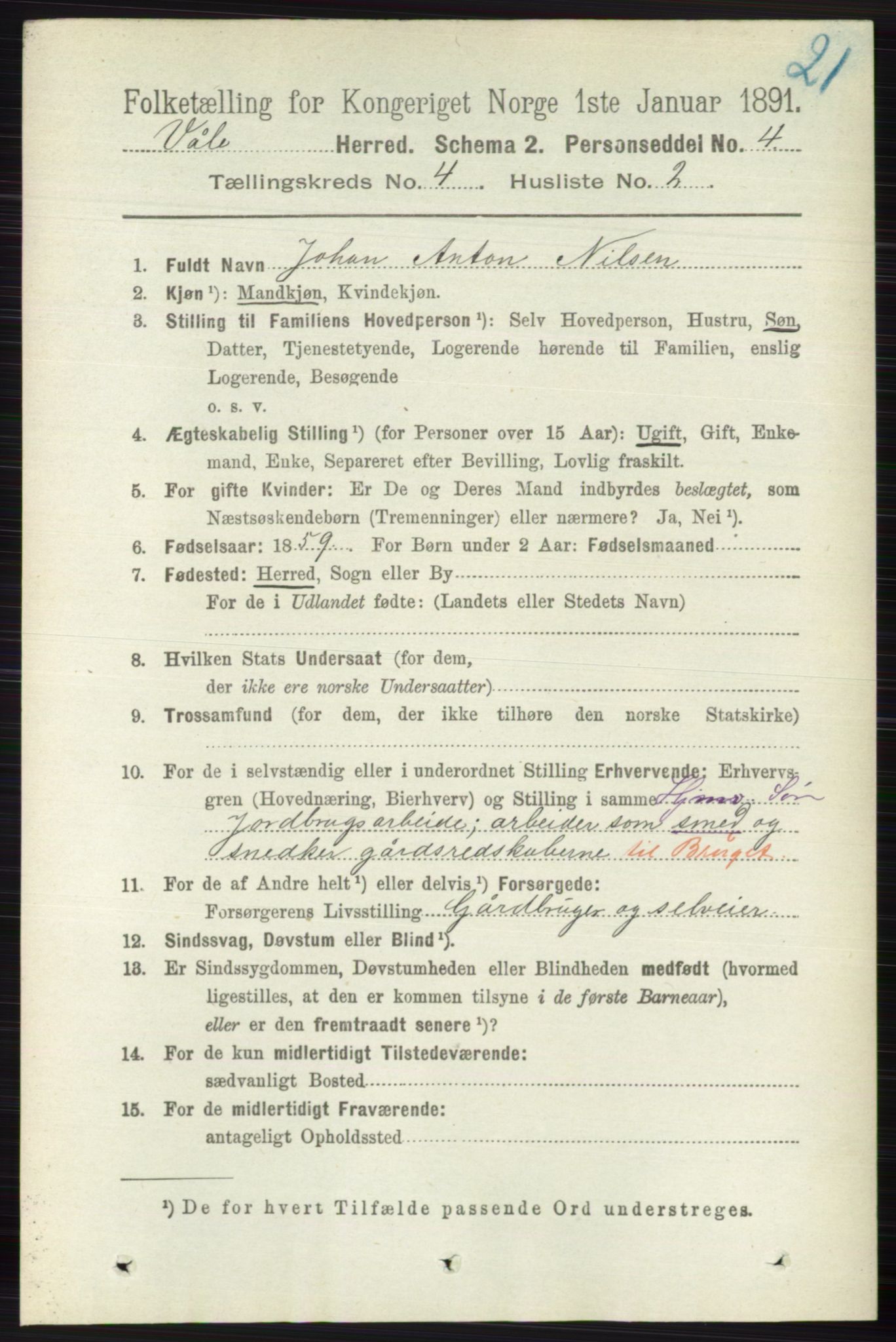 RA, 1891 census for 0716 Våle, 1891, p. 995