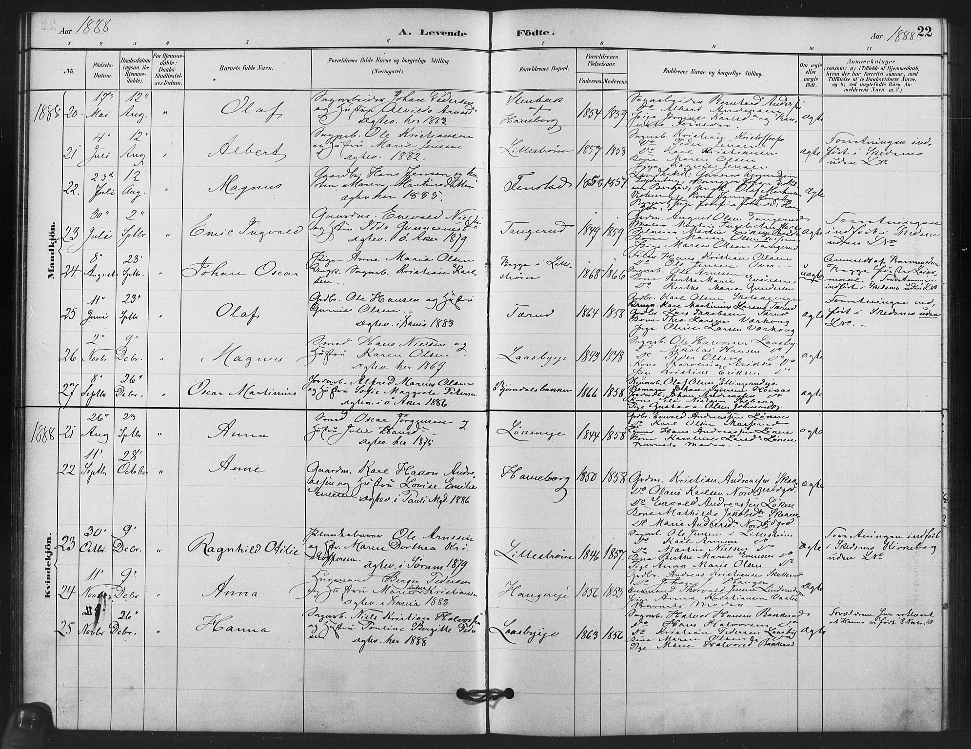 Skedsmo prestekontor Kirkebøker, AV/SAO-A-10033a/F/Fb/L0001: Parish register (official) no. II 1, 1883-1901, p. 22