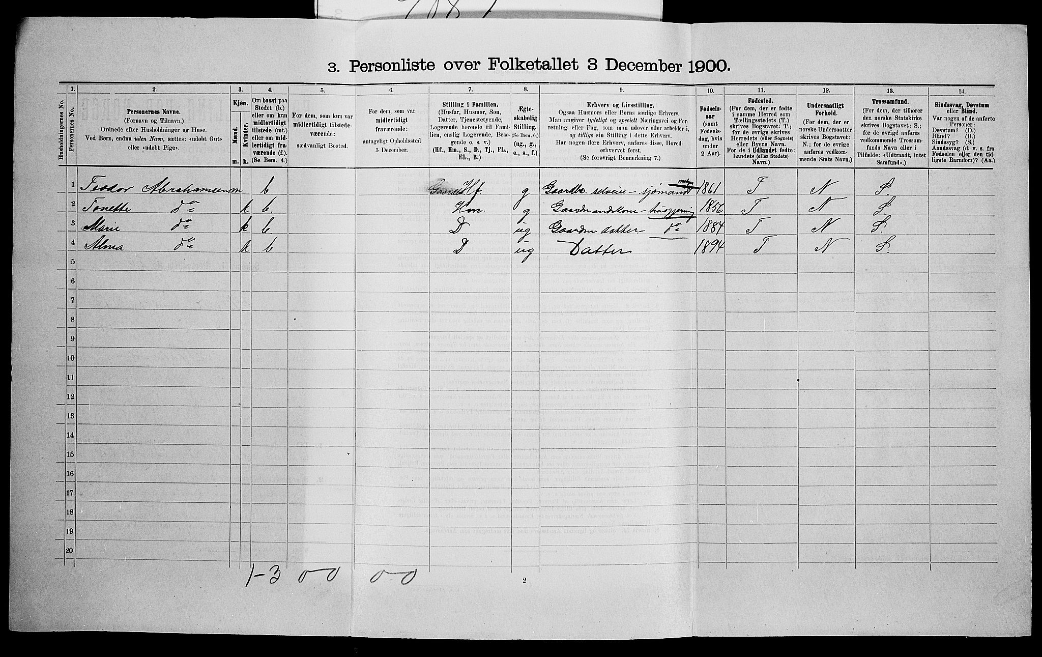 SAK, 1900 census for Vanse, 1900, p. 970