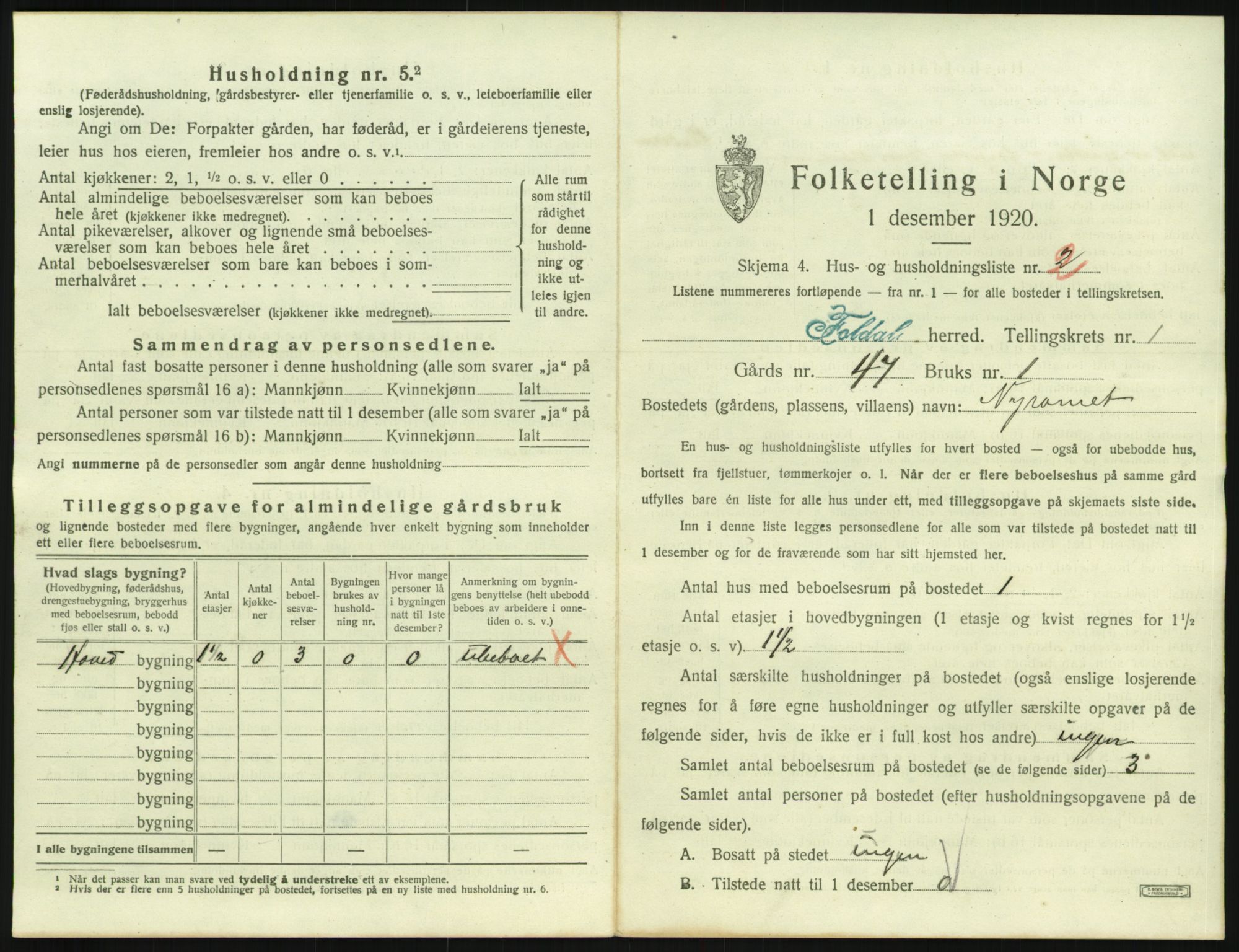 SAH, 1920 census for Folldal, 1920, p. 45