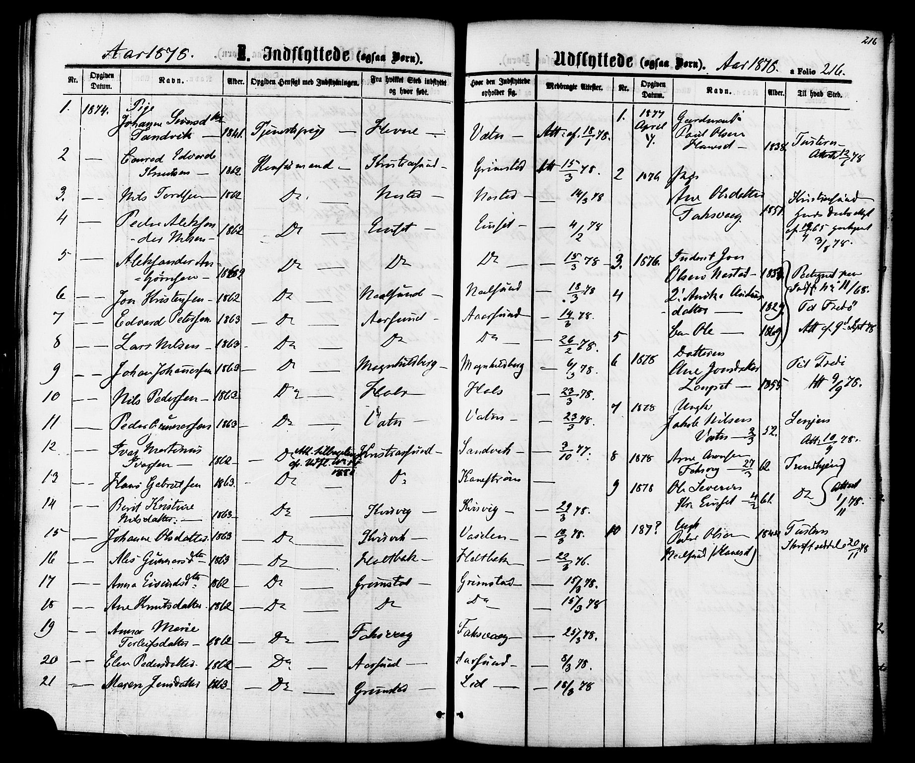 Ministerialprotokoller, klokkerbøker og fødselsregistre - Møre og Romsdal, AV/SAT-A-1454/587/L0999: Parish register (official) no. 587A01, 1864-1886, p. 216