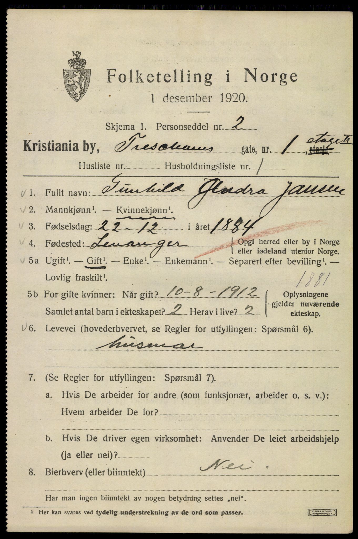 SAO, 1920 census for Kristiania, 1920, p. 596923