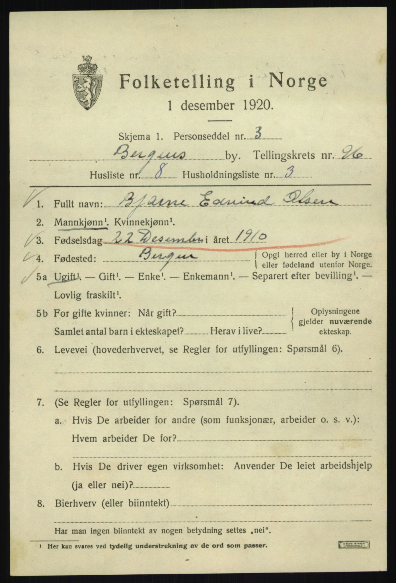 SAB, 1920 census for Bergen, 1920, p. 170150