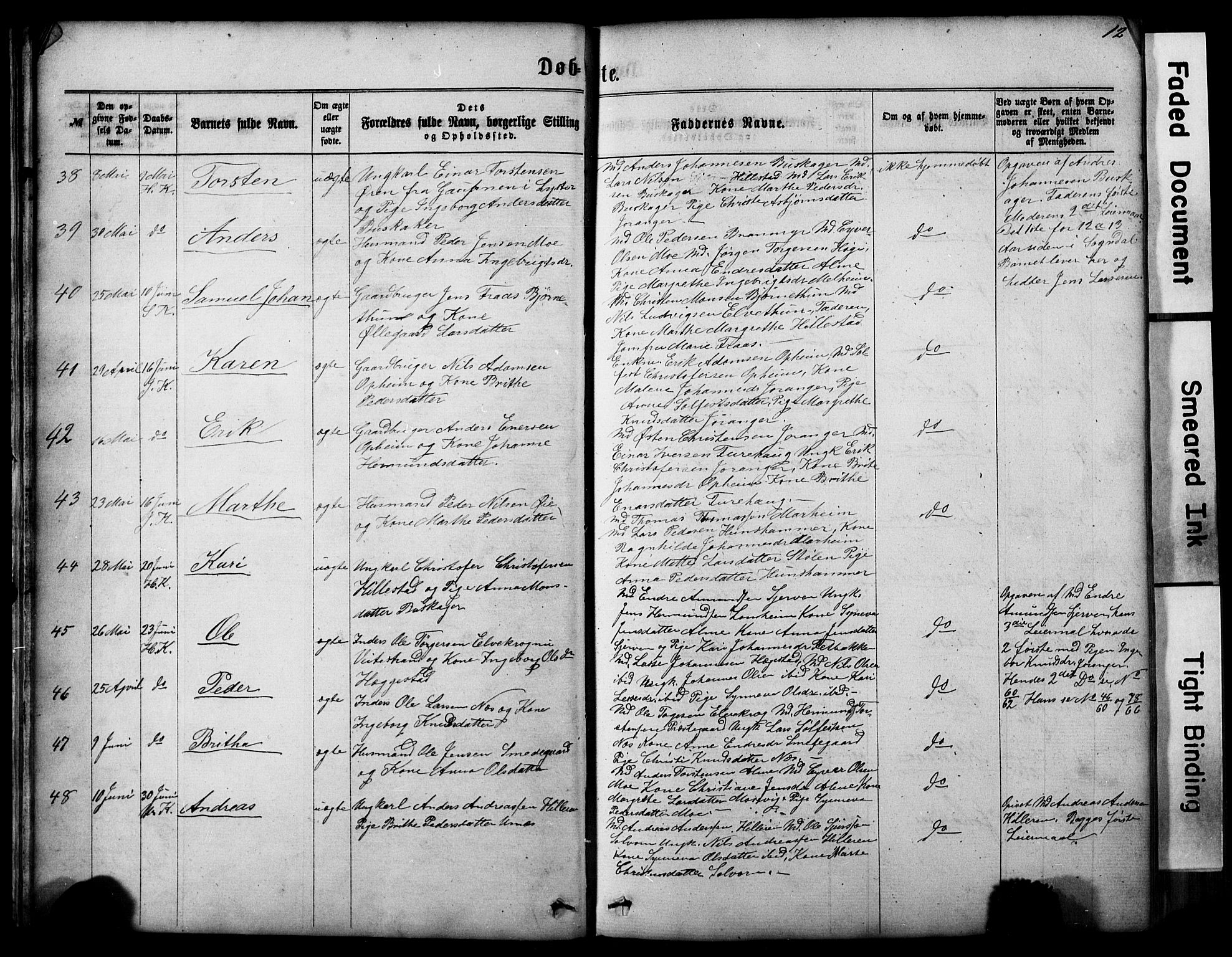 Hafslo sokneprestembete, AV/SAB-A-80301/H/Hab/Haba/L0001: Parish register (copy) no. A 1, 1866-1908, p. 12