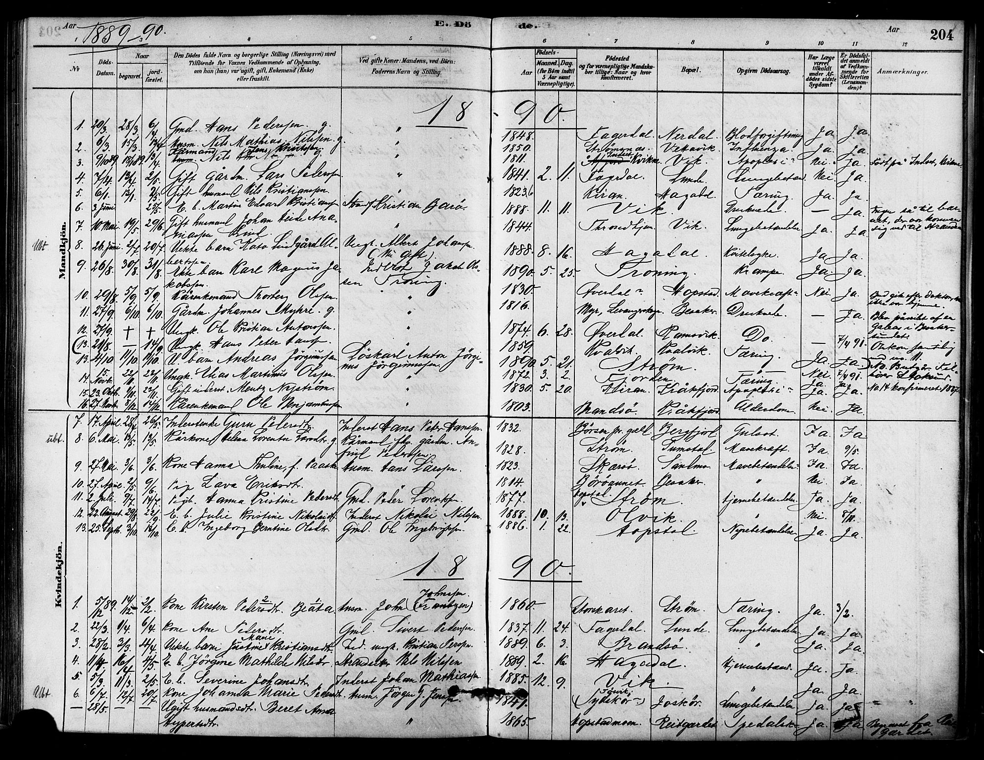 Ministerialprotokoller, klokkerbøker og fødselsregistre - Sør-Trøndelag, AV/SAT-A-1456/657/L0707: Parish register (official) no. 657A08, 1879-1893, p. 204