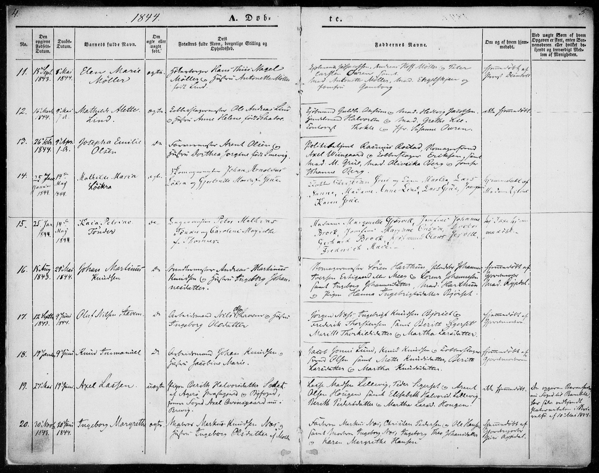 Ministerialprotokoller, klokkerbøker og fødselsregistre - Møre og Romsdal, SAT/A-1454/558/L0689: Parish register (official) no. 558A03, 1843-1872, p. 4-5