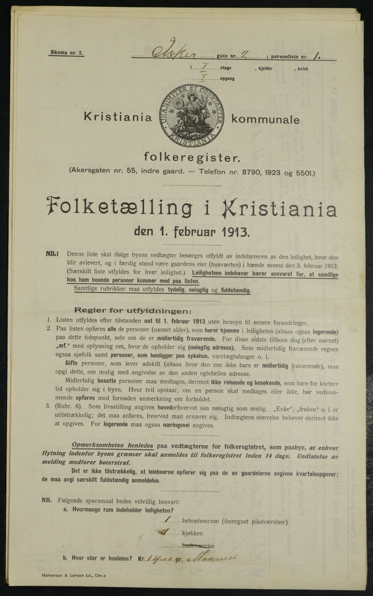 OBA, Municipal Census 1913 for Kristiania, 1913, p. 2422