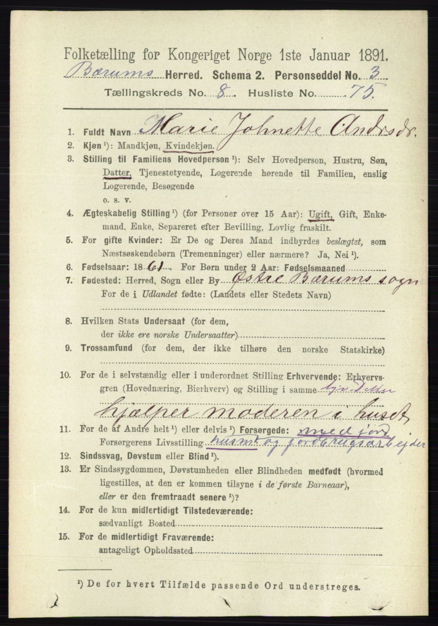 RA, 1891 census for 0219 Bærum, 1891, p. 4971